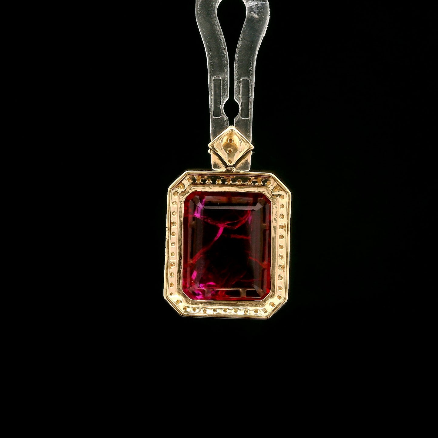 5.95 Ct Emerald Cut Lab Grown Ruby 14K Gold Pendant