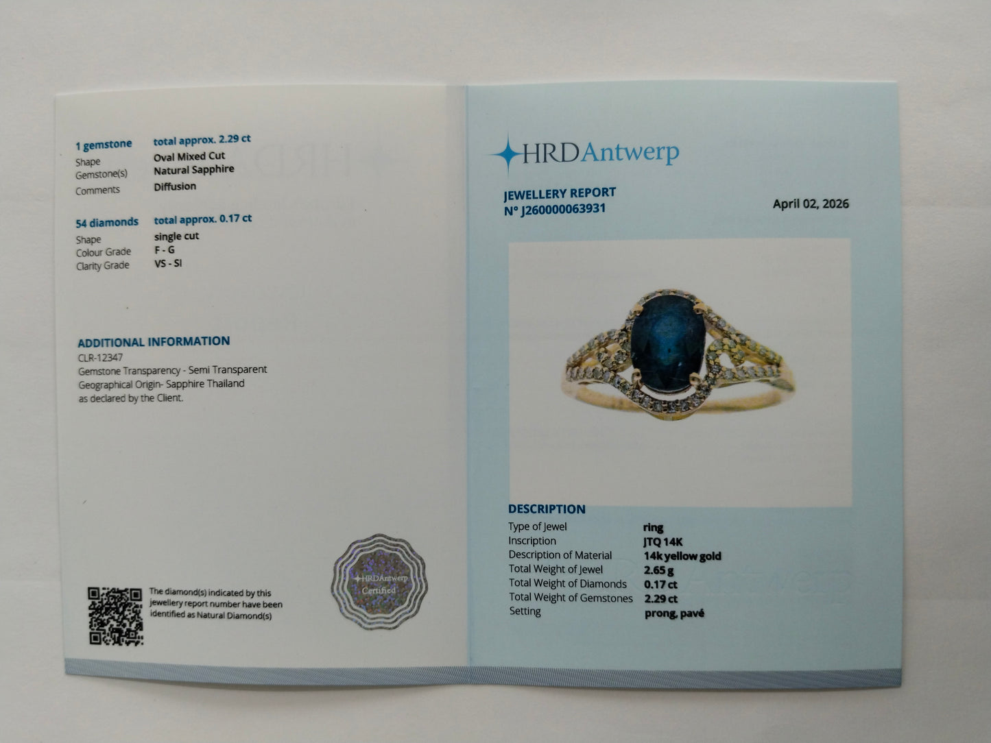 2.46 Ct Oval Mixed Cut Natural Sapphire 14K Gold Ring