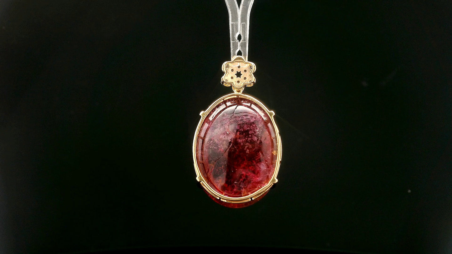 32.93 Ct Oval Tourmaline 14K Gold Pendant