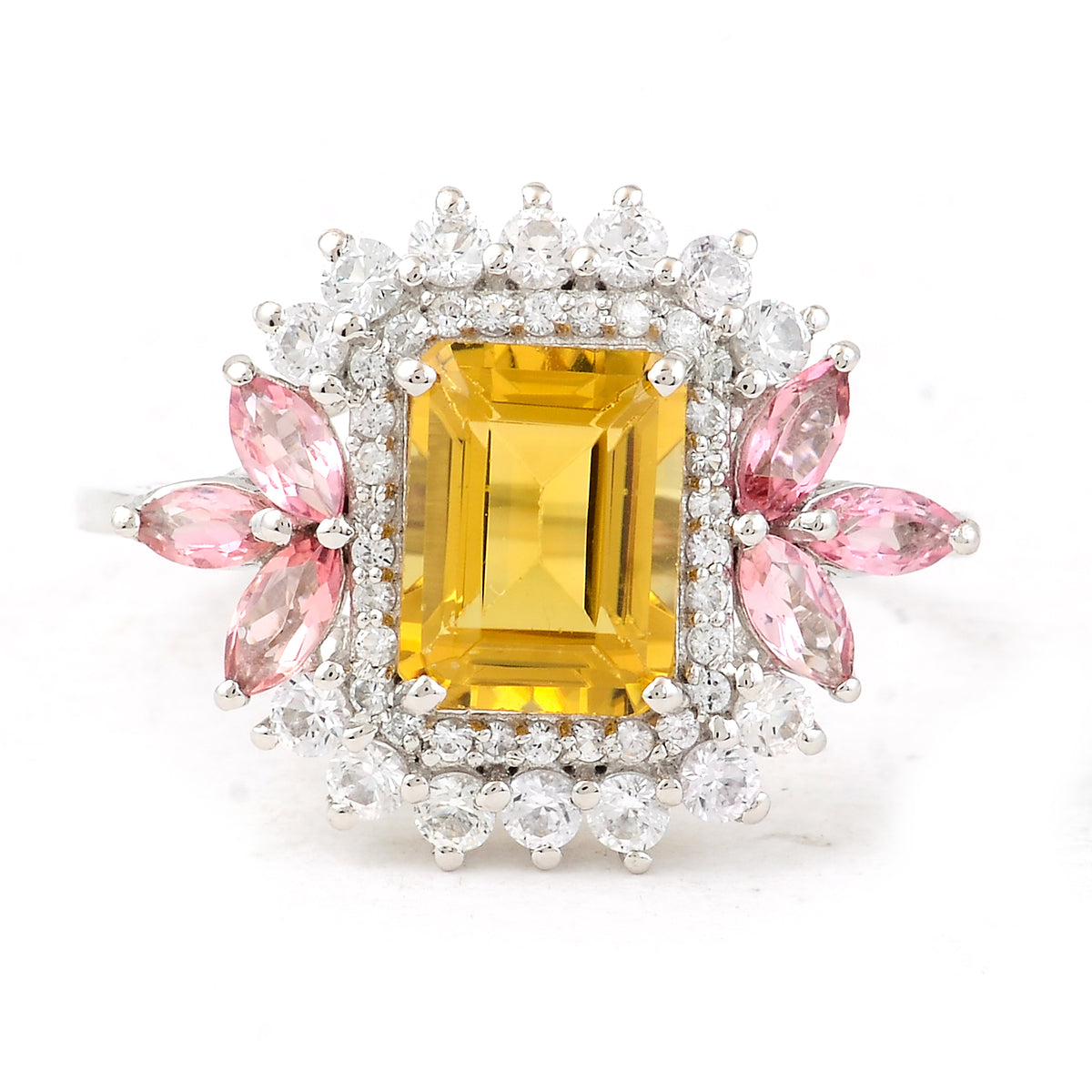 2.58 Ct Octagon Step Cut, Marquise Mixed Cut Natural Multi-Coloured Tourmaline 950 Platinum Ring