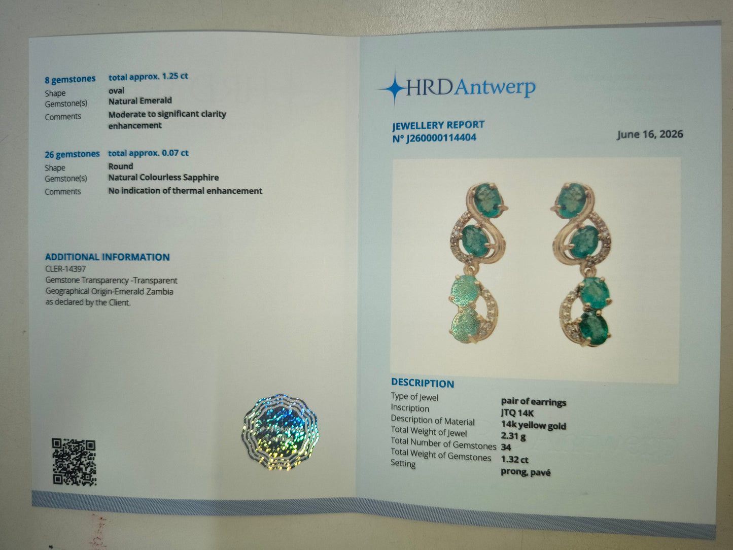 1.32 Ct Oval Natural Emerald 14K Gold Earrings