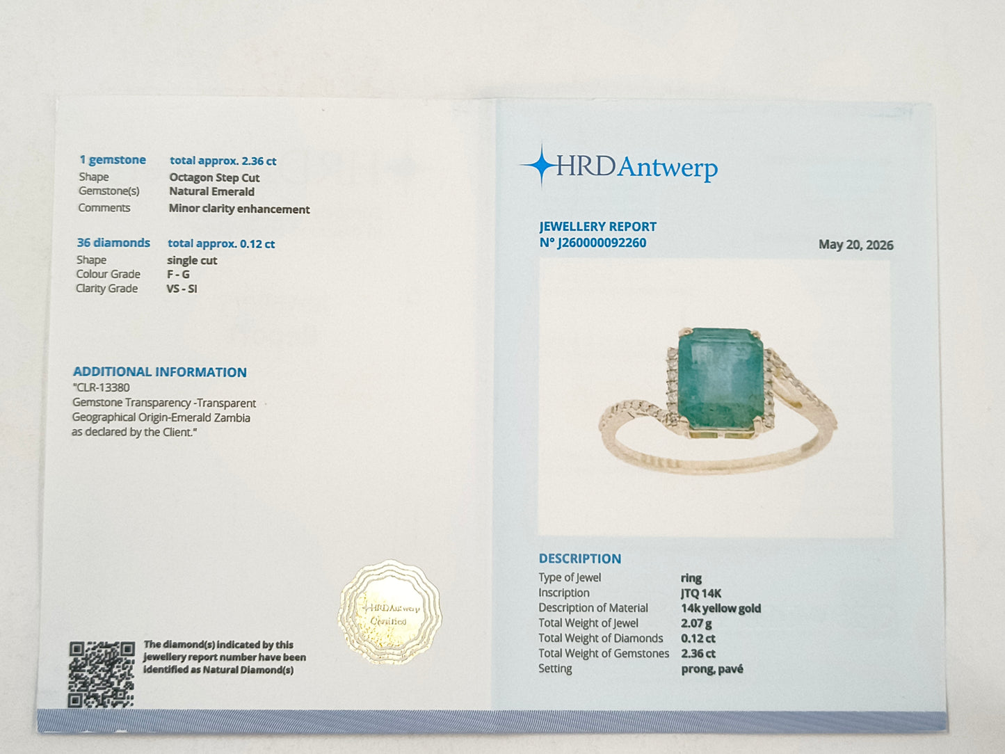 2.48 Ct Octagon Emerald 14K Gold Ring