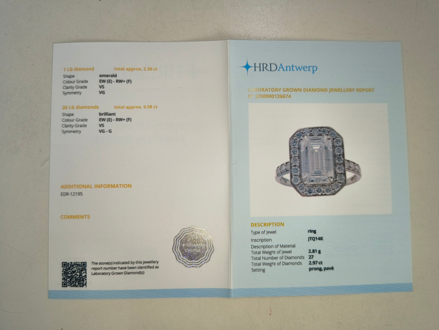 2.97 Carats Lab Grown Diamond 14K Gold Ring