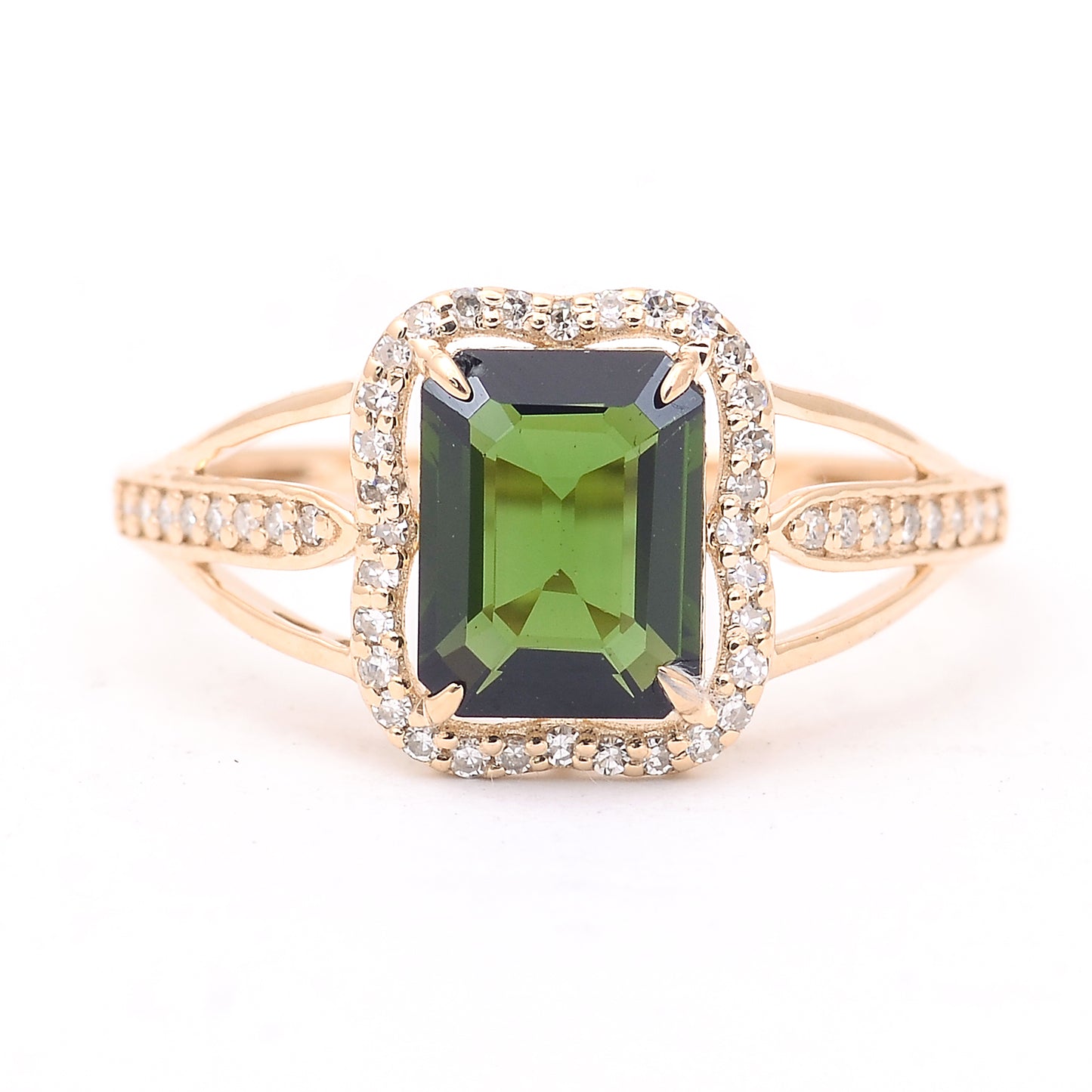 1.48 Ct Octagon Step Cut Natural Tourmaline 14K Gold Ring