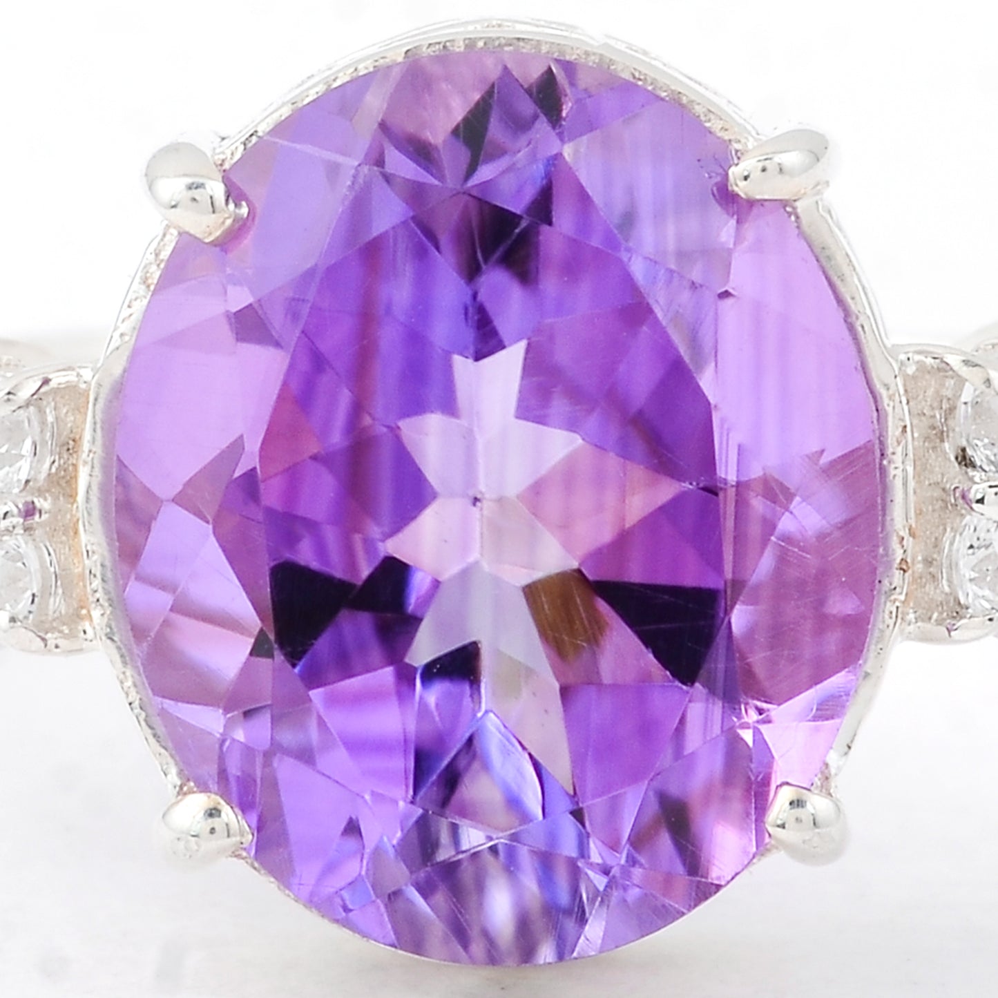 4.55 Ct Oval Amethyst, Cubic Zirconia, 925 Sterling Silver Ring