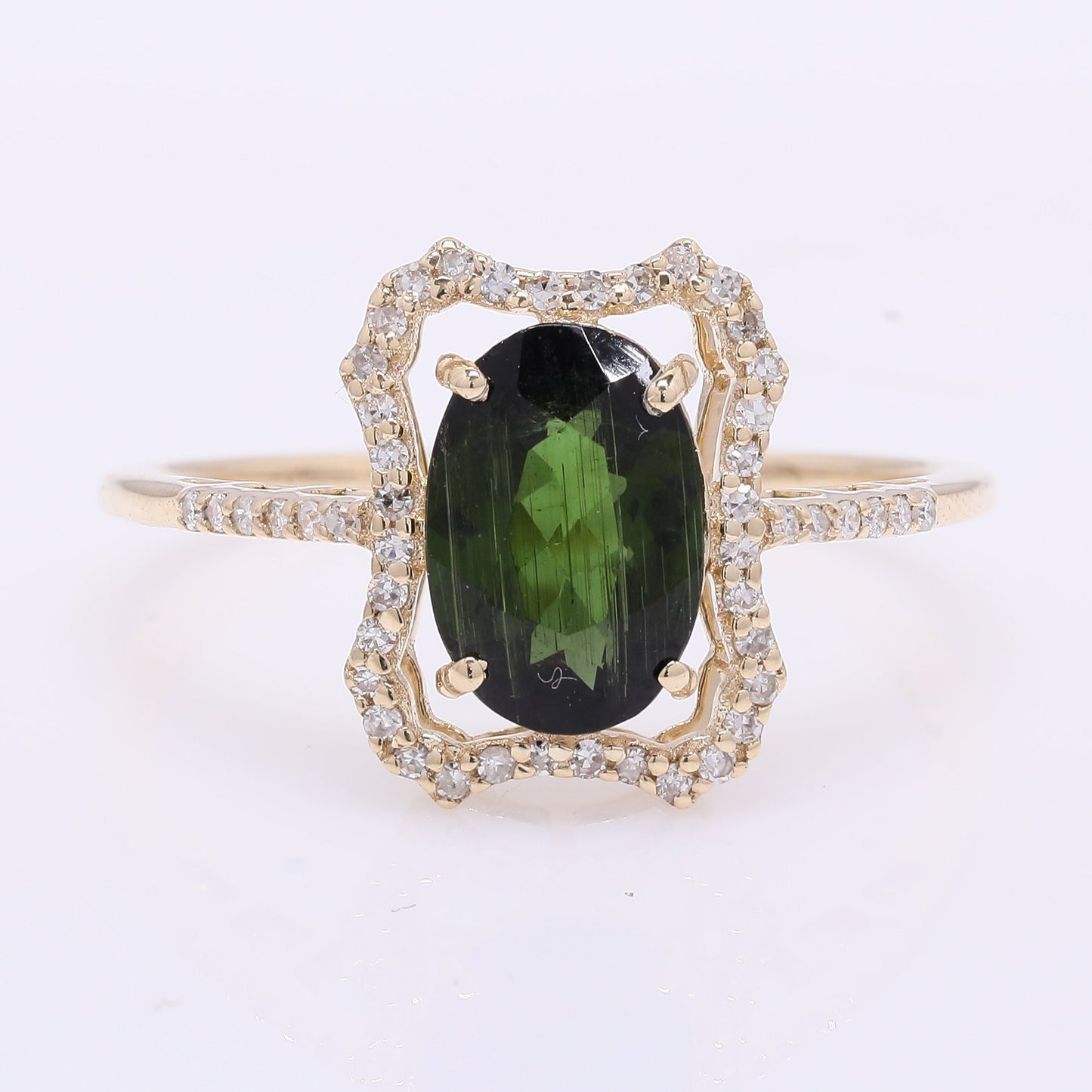 1.42 Ct Oval Mixed Cut Natural Tourmaline 14K Gold Ring