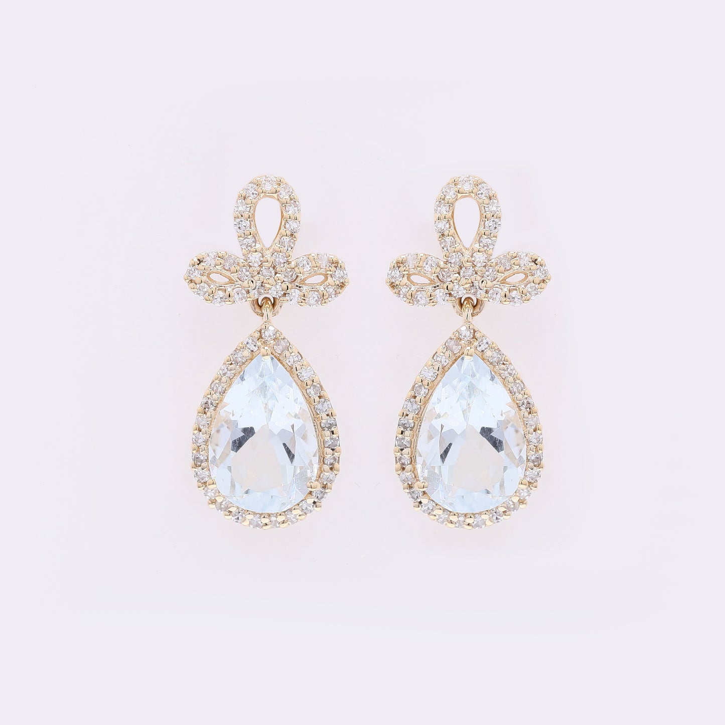 2.53 Ct Pear Mixed Cut Natural Aquamarine 14K Gold Earrings