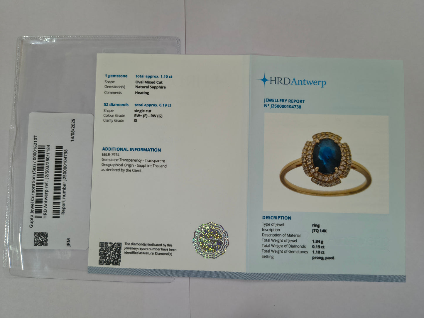 1.29 Ct Oval Mixed Cut Natural Sapphire 14K Gold Ring