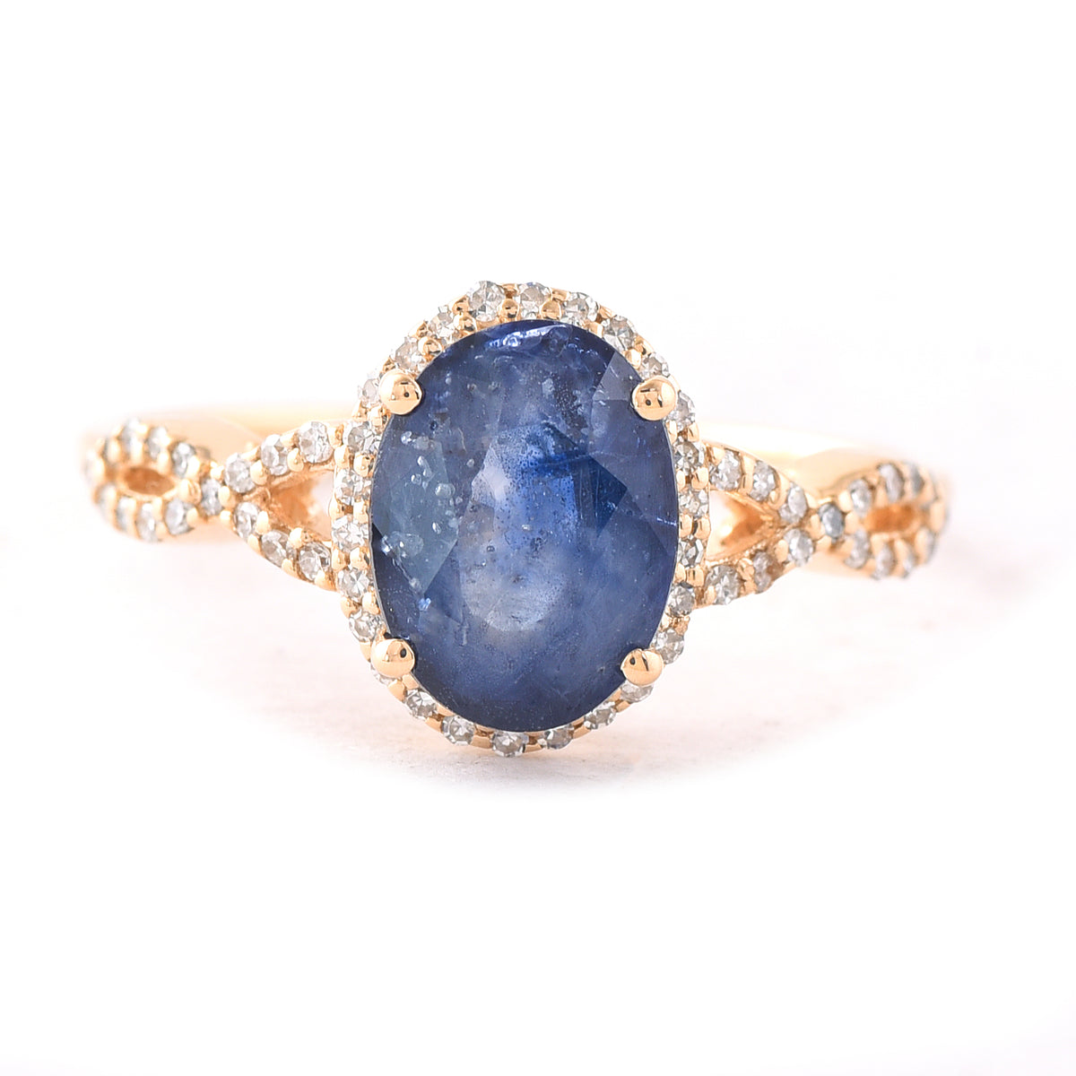 2.51 Ct Oval Mixed Cut Natural Sapphire 14K Gold Ring