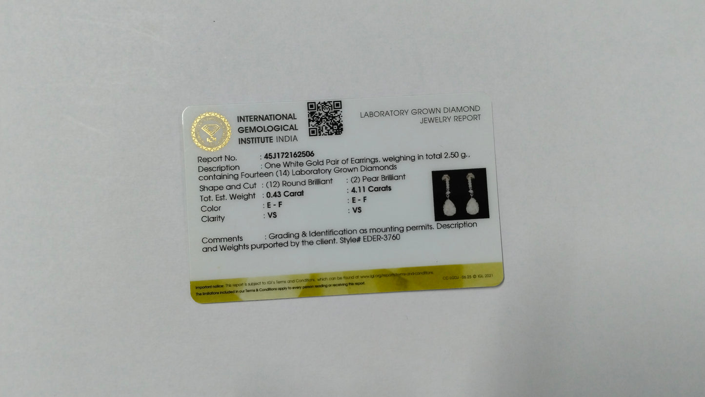 4.54 Carats Lab Grown Diamond 14K Gold Earrings