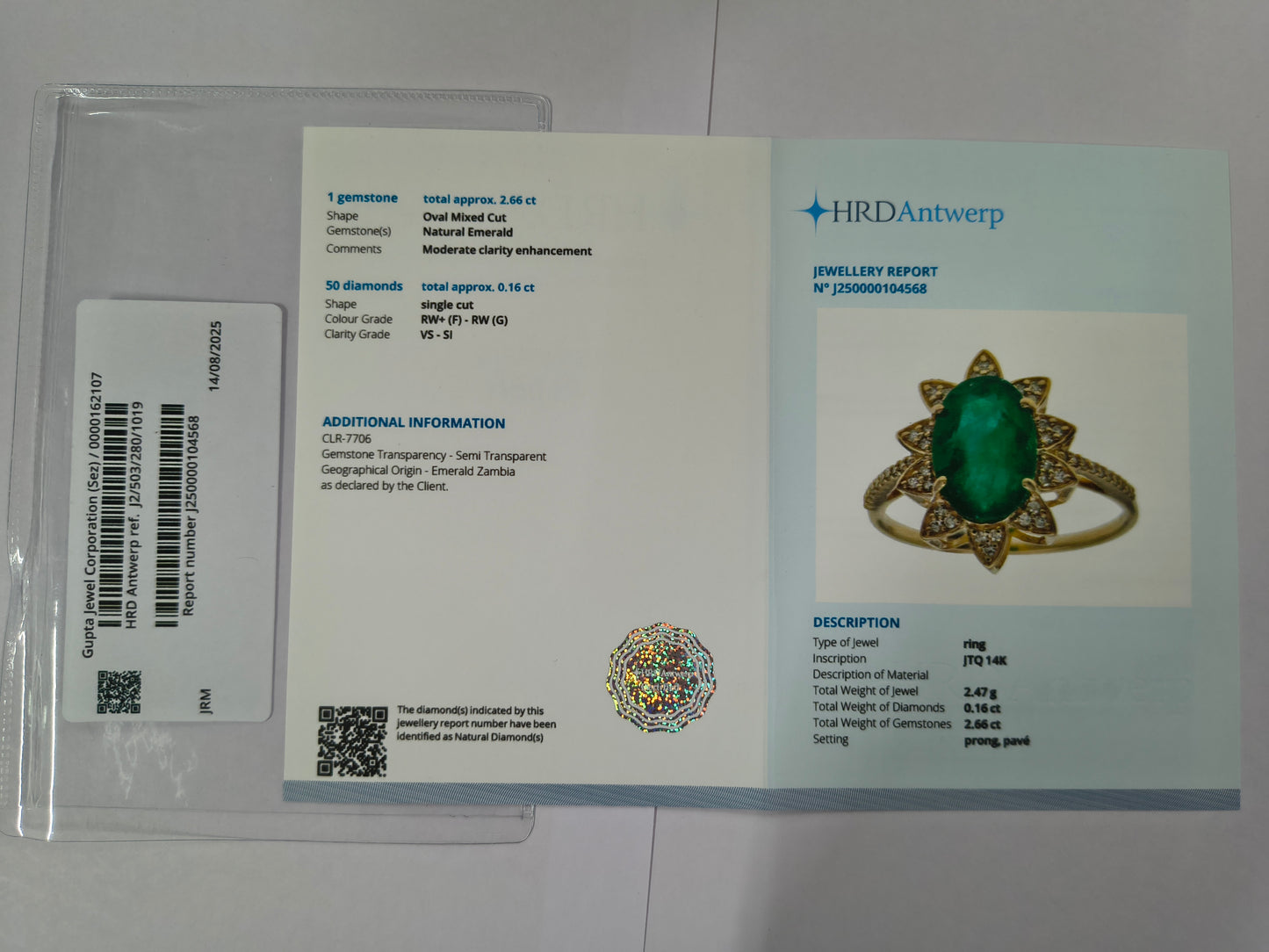 2.82 Ct Oval Mixed Cut Natural Emerald 14K Gold Ring
