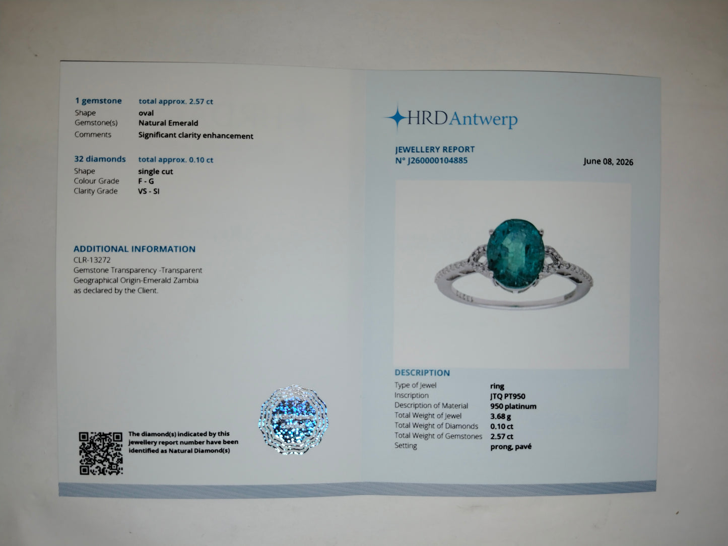 2.67 Ct Oval Mixed Cut Natural Emerald 950 Platinum Ring