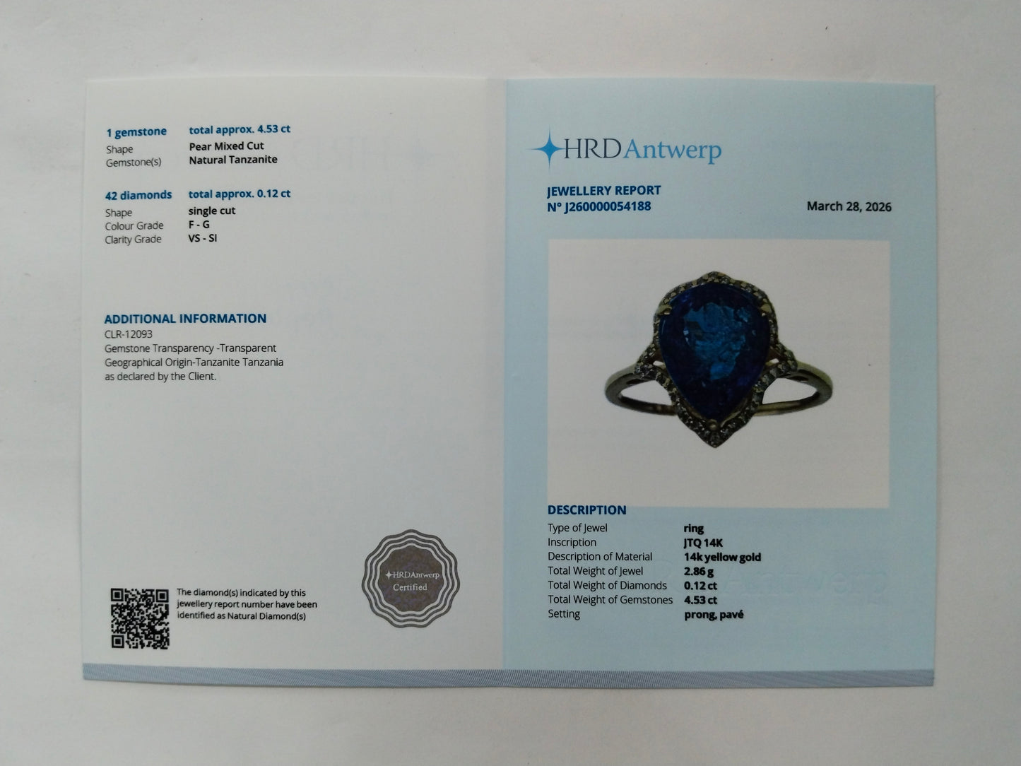 4.65 Ct Pear Mixed Cut Natural Tanzanite 14K Gold Ring