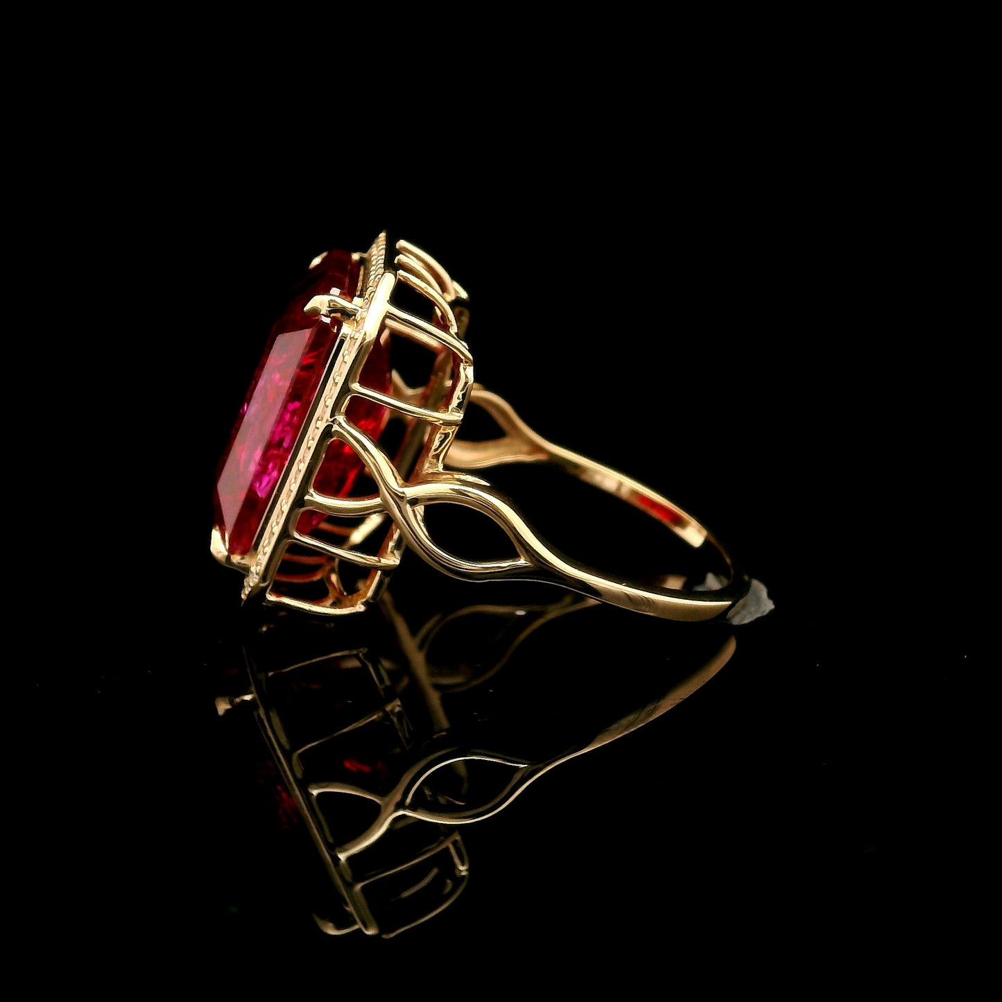12.93 Ct Emerald Cut Lab Grown Ruby 14K Gold Ring