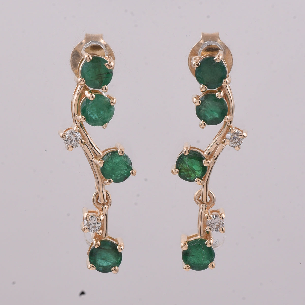 1.23 Ct Round Natural Emerald 14K Gold Earrings