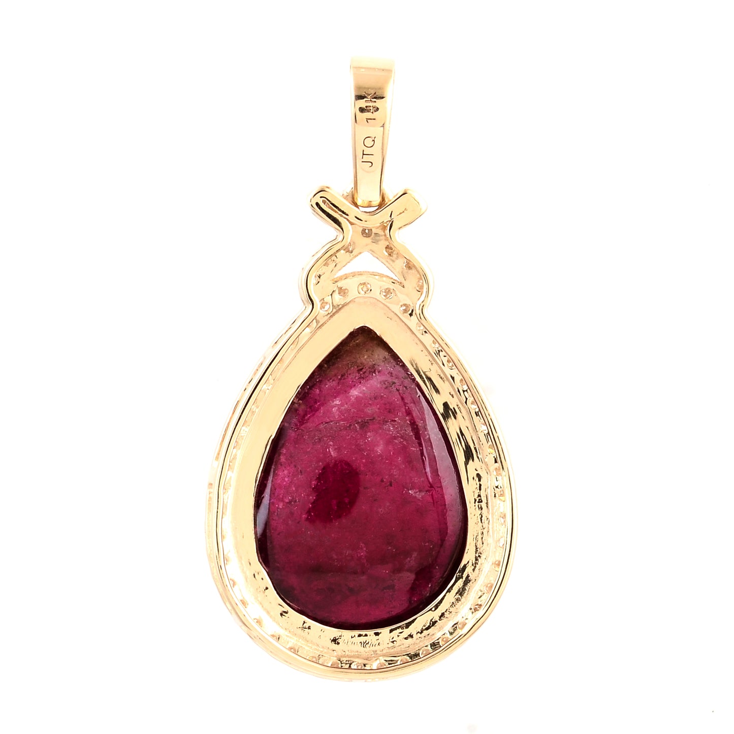5.55 Ct Pear Cabochon Natural Tourmaline 14K Gold Pendant
