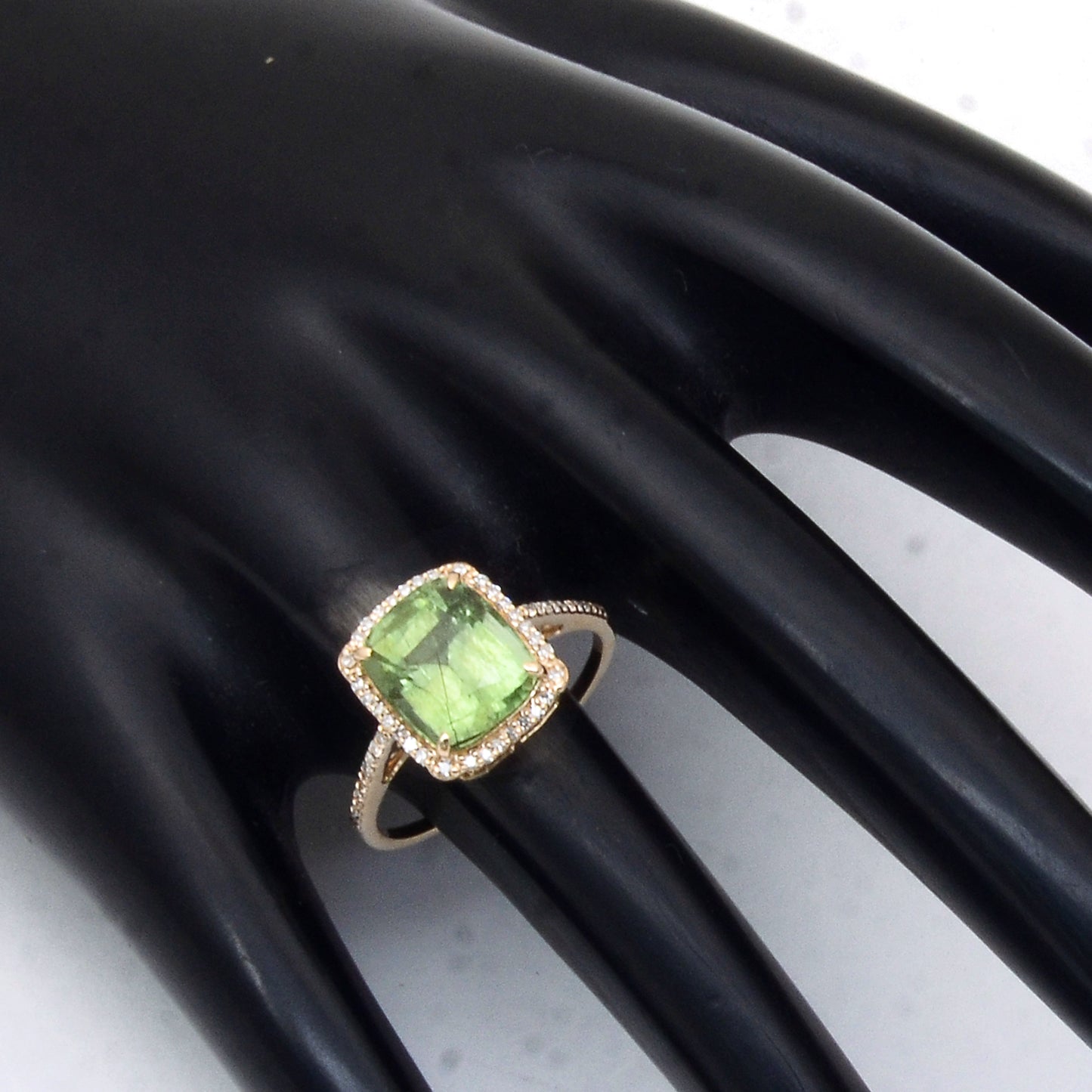 4.10 Ct Cushion Mixed Cut Natural Peridot 14K Gold Ring