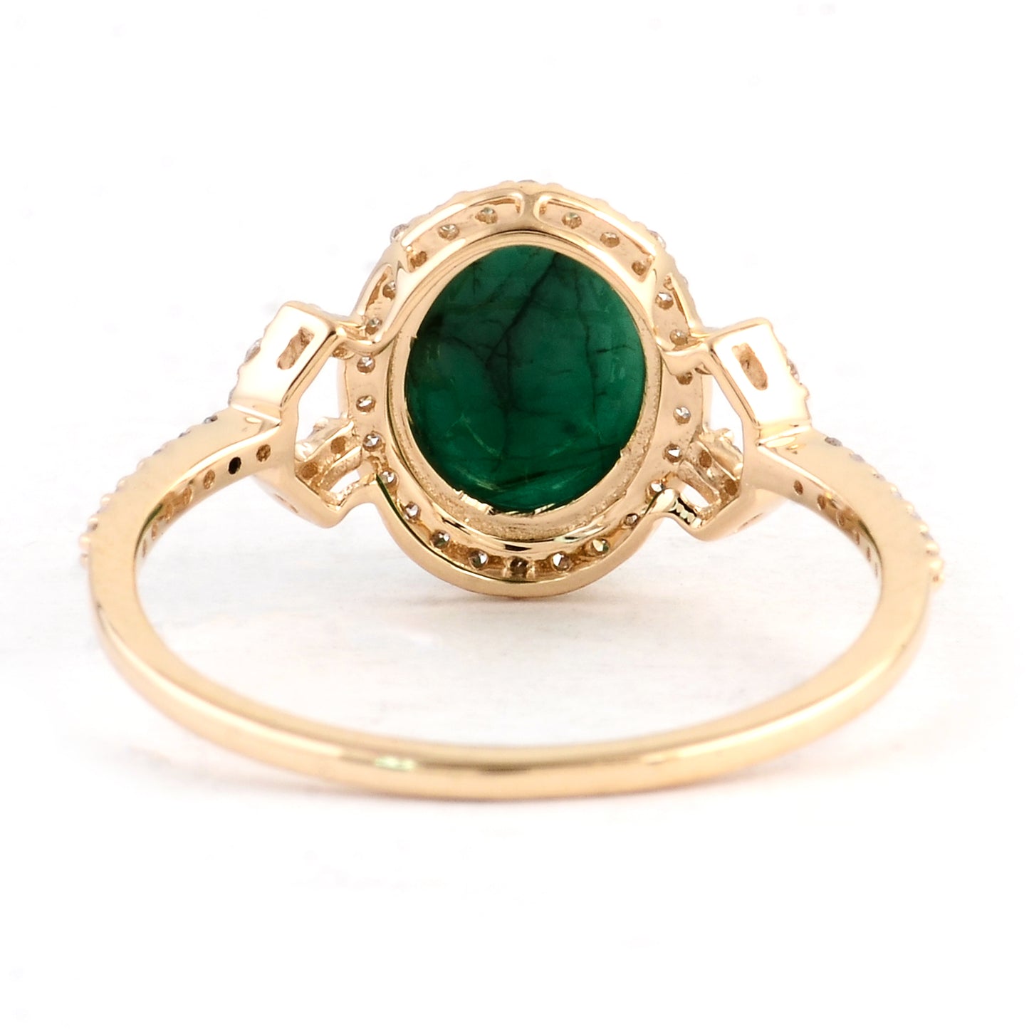 1.89 Ct Oval Cabochon Natural Beryl Emerald 14K Gold Ring