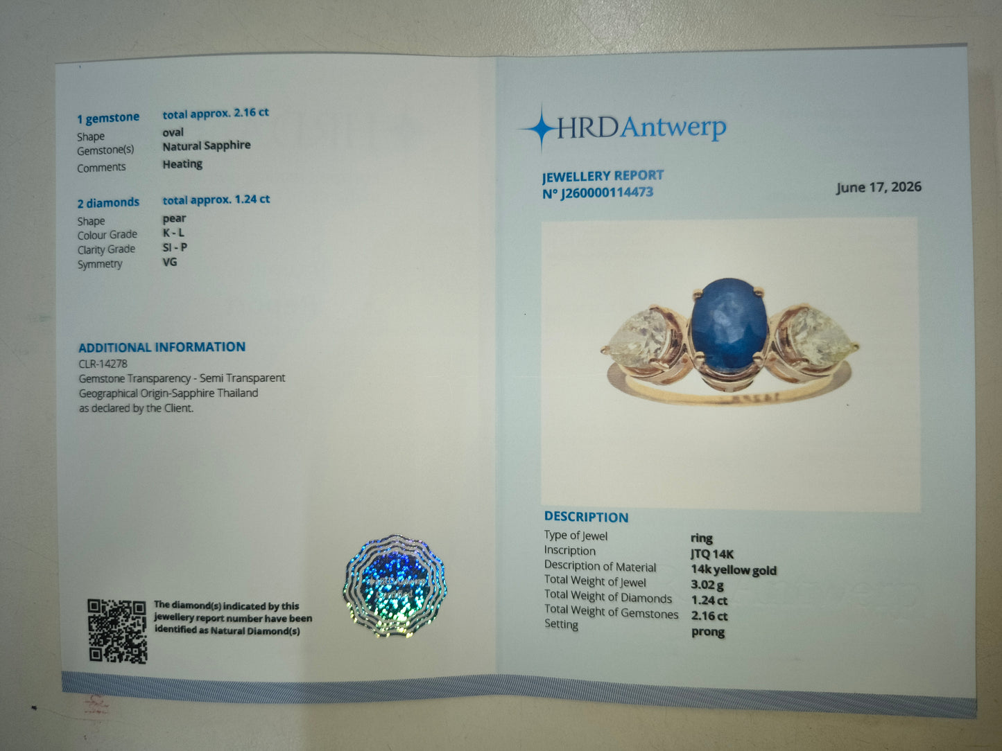 3.40 Ct Oval Natural Sapphire 14K Gold Ring