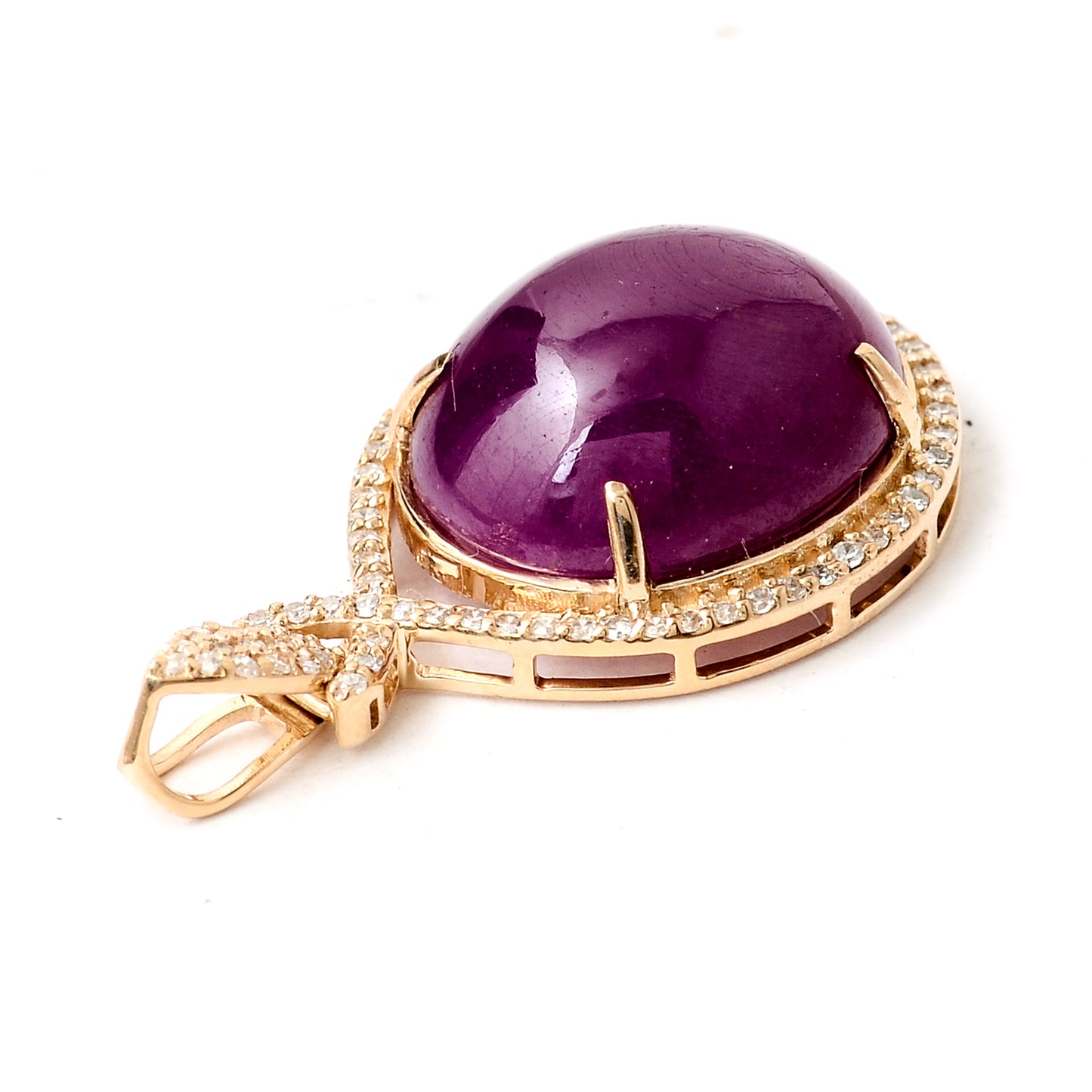 12.74 Ct Oval Cabochon Natural Corundum Ruby 14K Gold Pendant