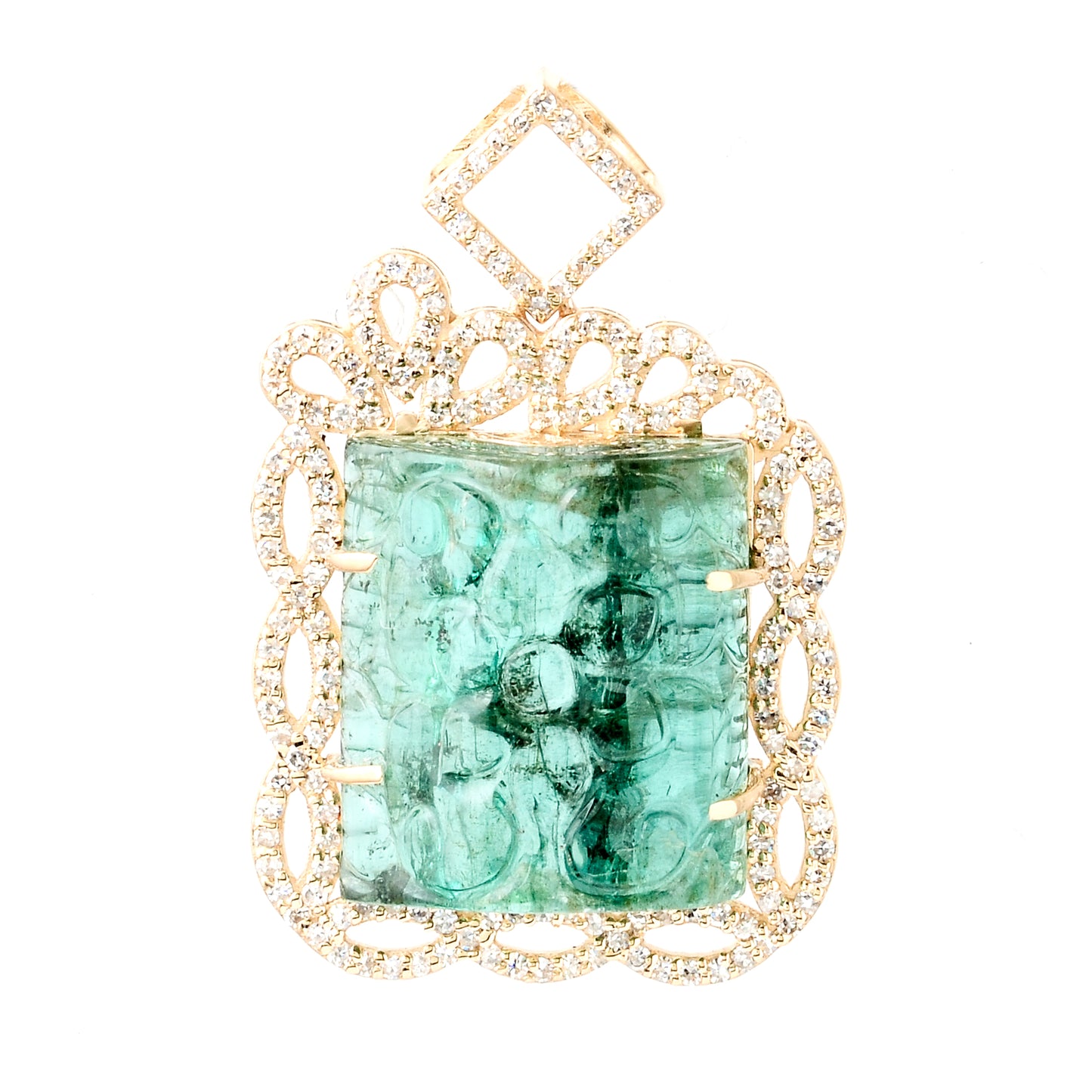 14.53 Ct Fancy Carving Natural Beryl Emerald 14K Gold Pendant