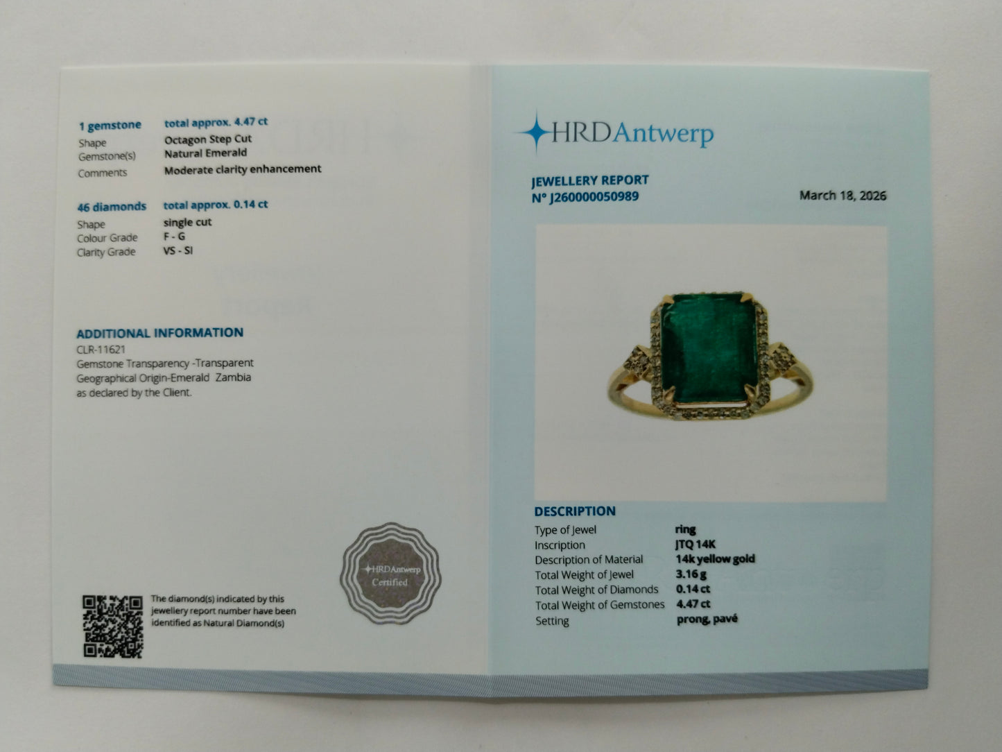 4.61 Ct Octagon Step Cut Natural Emerald 14K Gold Ring
