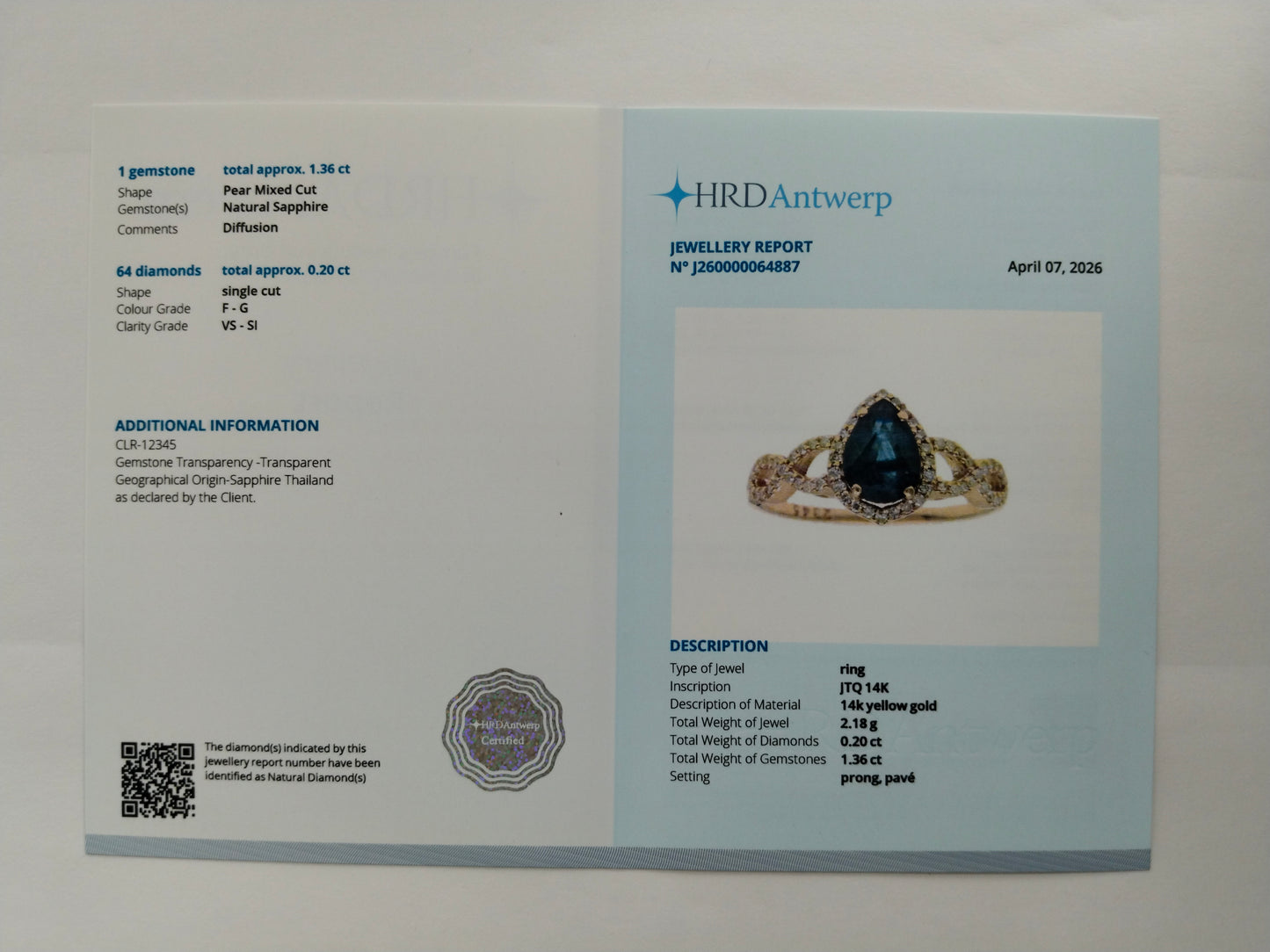 1.56 Ct Pear Mixed Cut Natural Sapphire 14K Gold Ring
