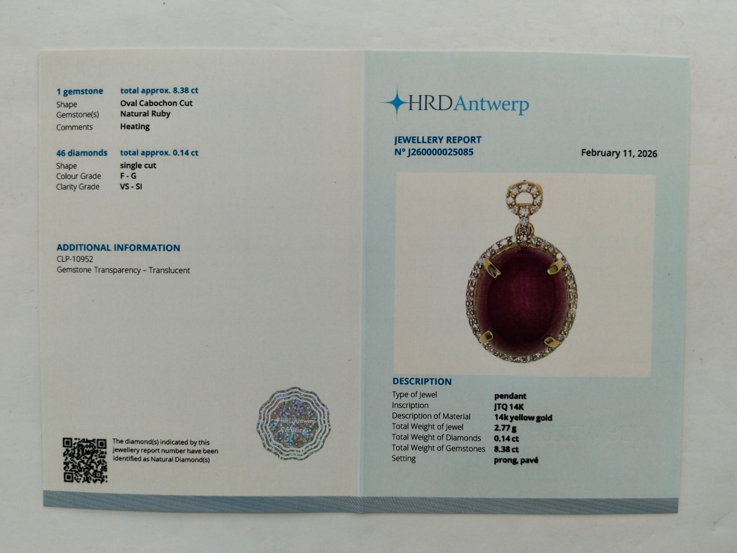 8.52 Ct Oval Mixed Cut Natural Ruby 14K Gold Pendant