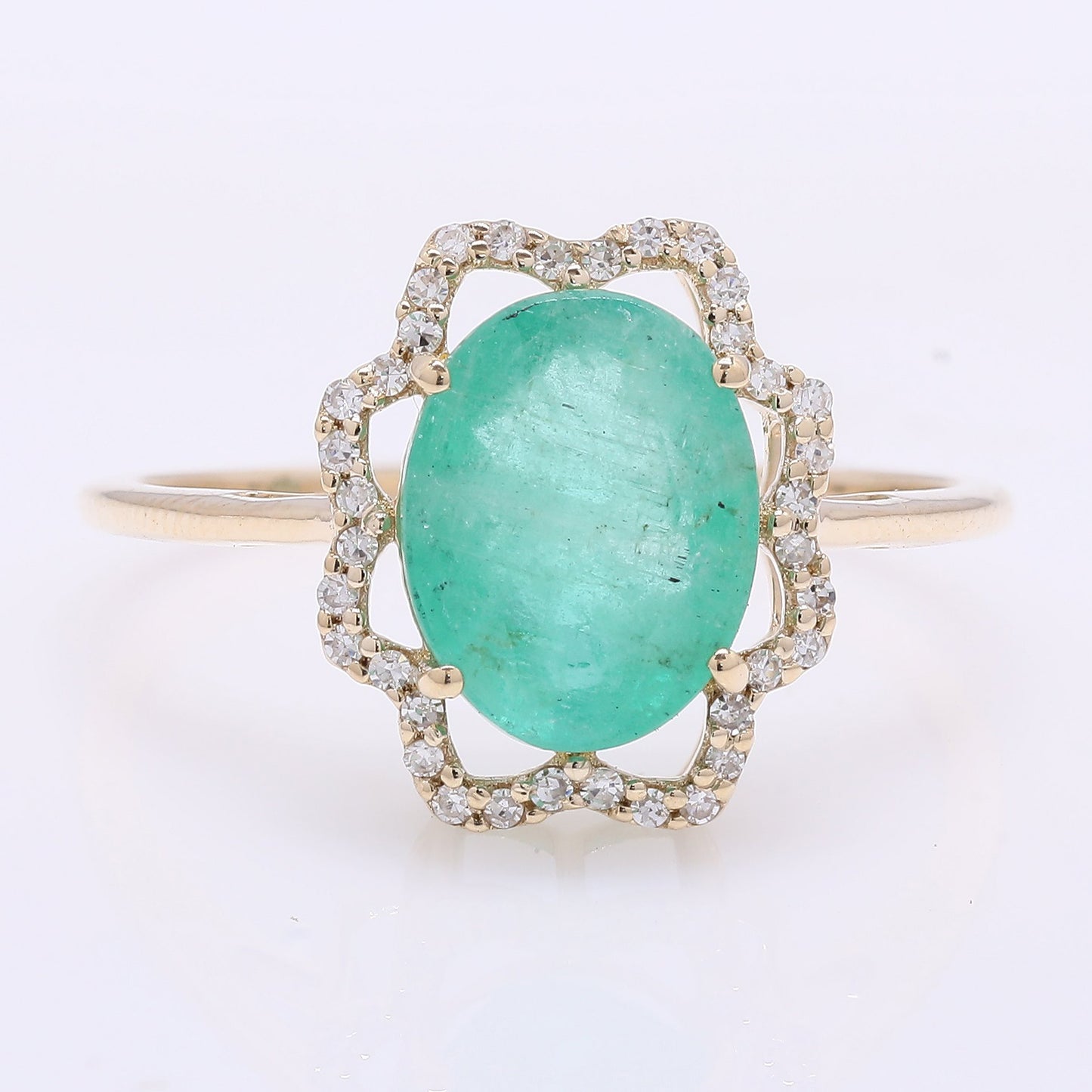 2.48 Ct Oval Mixed Cut Natural Emerald 14K Gold Ring