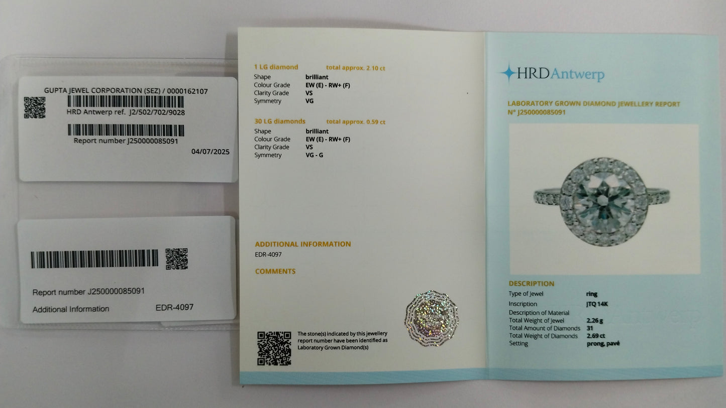 2.69 Carats Lab Grown Diamond 14K Gold Ring