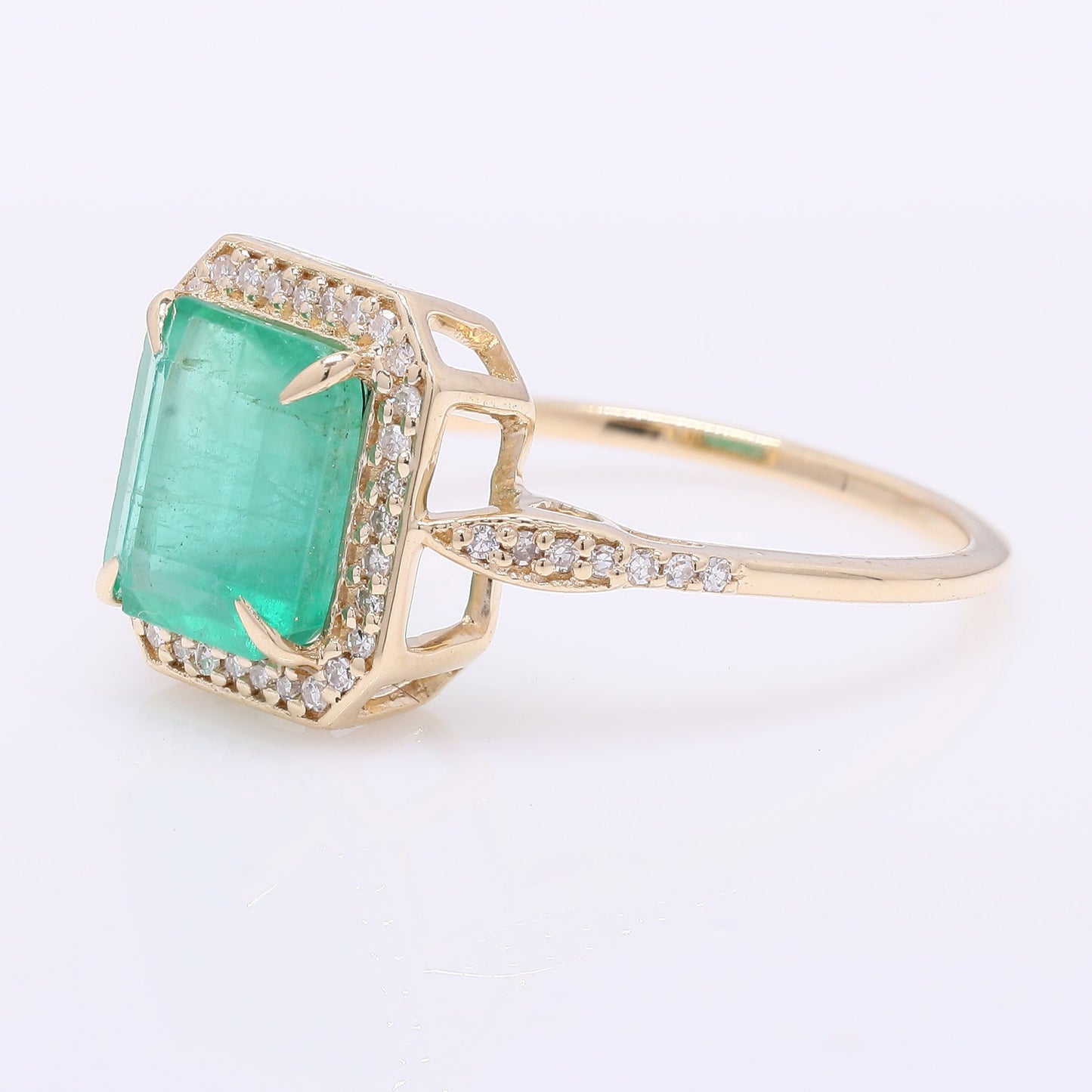 2.46 Ct Octagon Step Cut Natural Emerald 14K Gold Ring