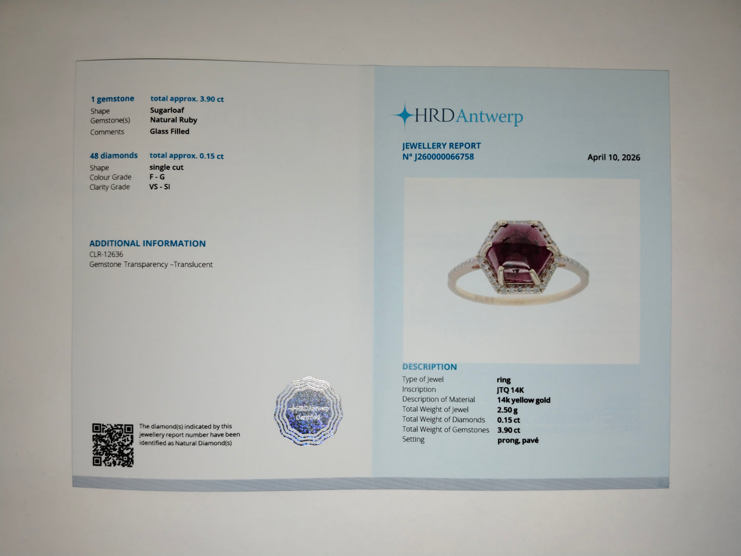 4.05 Ct Sugarloaf Natural Ruby 14K Gold Ring