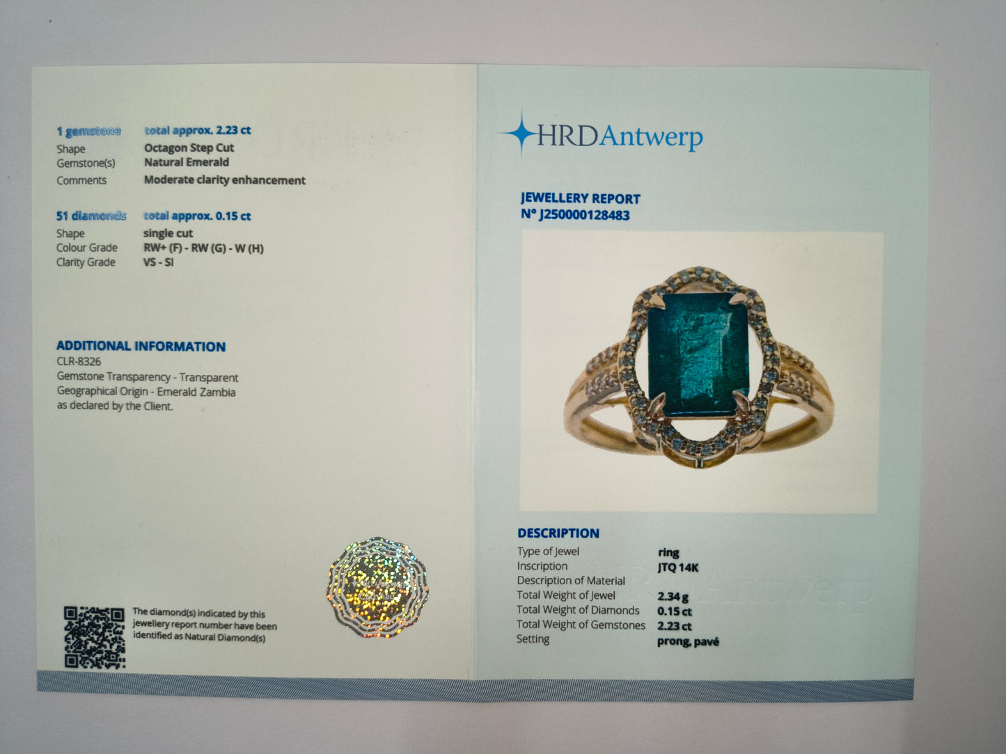 2.38 Ct Octagon Natural Emerald 14K Gold Ring