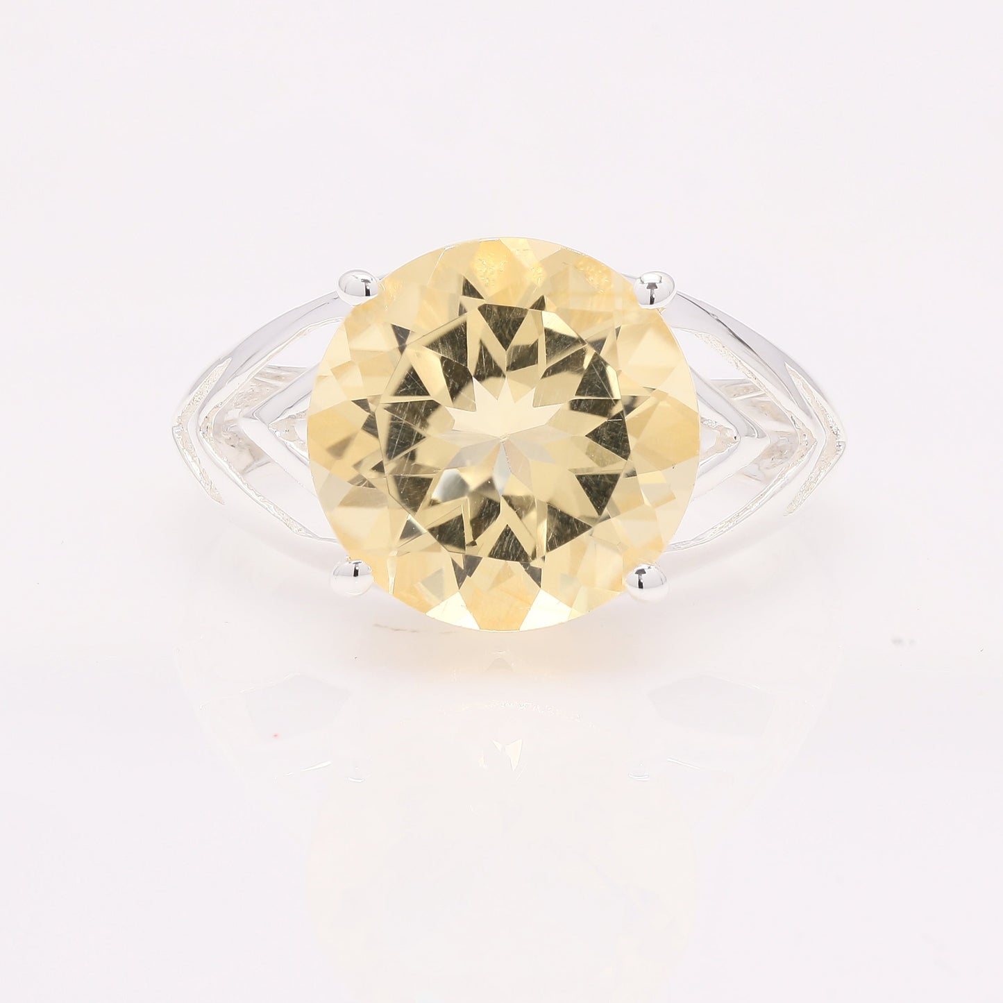 5.43 Ct Round Citrine 925 Silver Ring