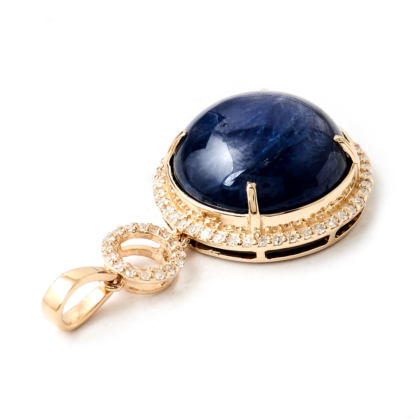 12.04 Ct Round Cabochon Natural Corundum Sapphire 14K Gold Pendant