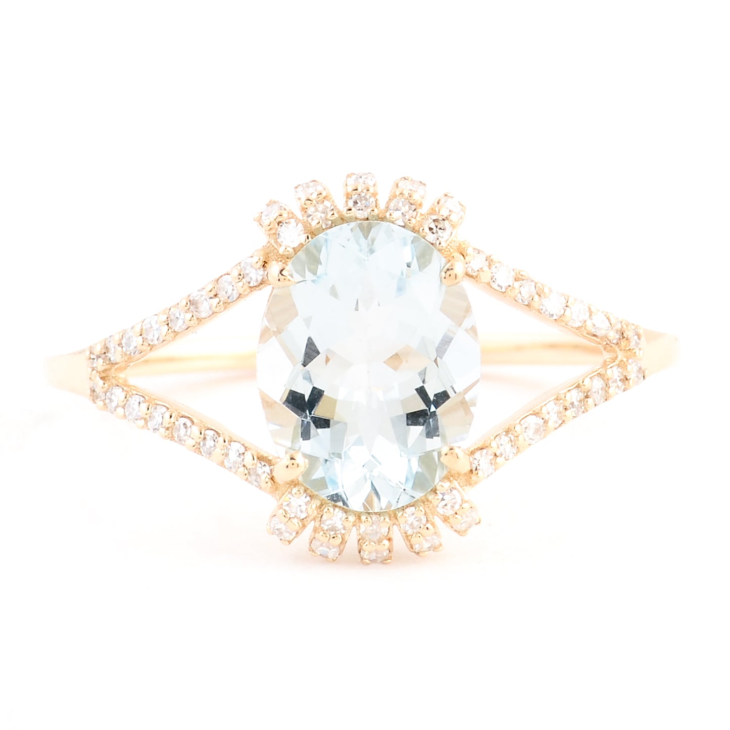 1.44 Ct Oval Mixed Cut Natural Beryl Aquamarine 14K Gold Ring