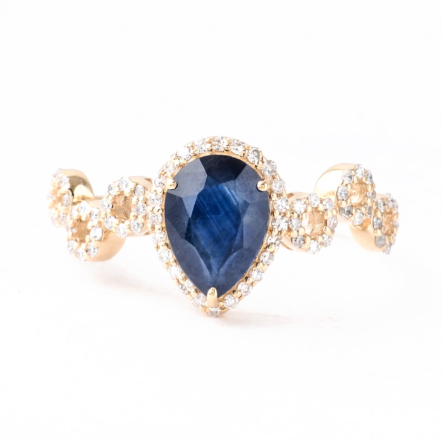 1.58 Ct Pear Mixed Cut Natural Corundum Sapphire 14K Gold Ring