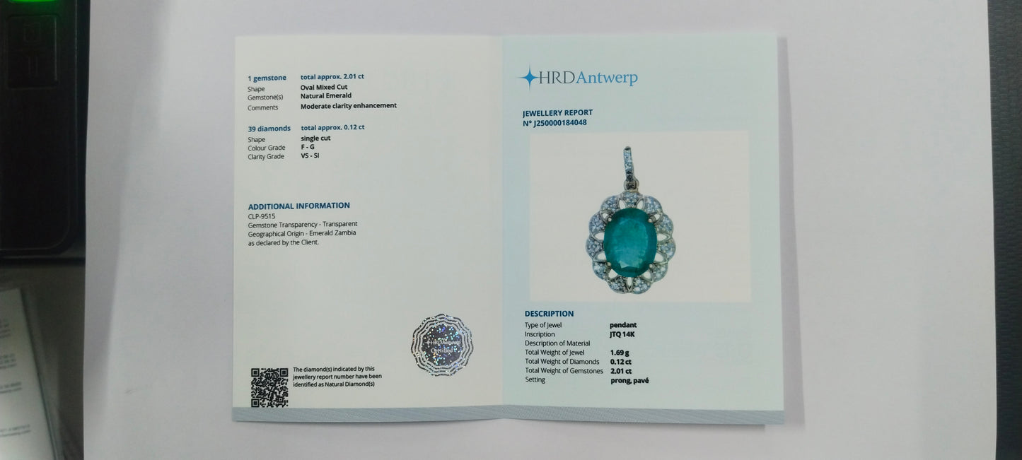 2.13 Ct Oval Mixed Cut Natural Emerald 14K Gold Pendant