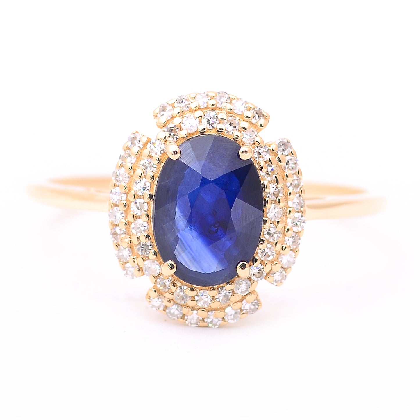 1.29 Ct Oval Mixed Cut Natural Sapphire 14K Gold Ring