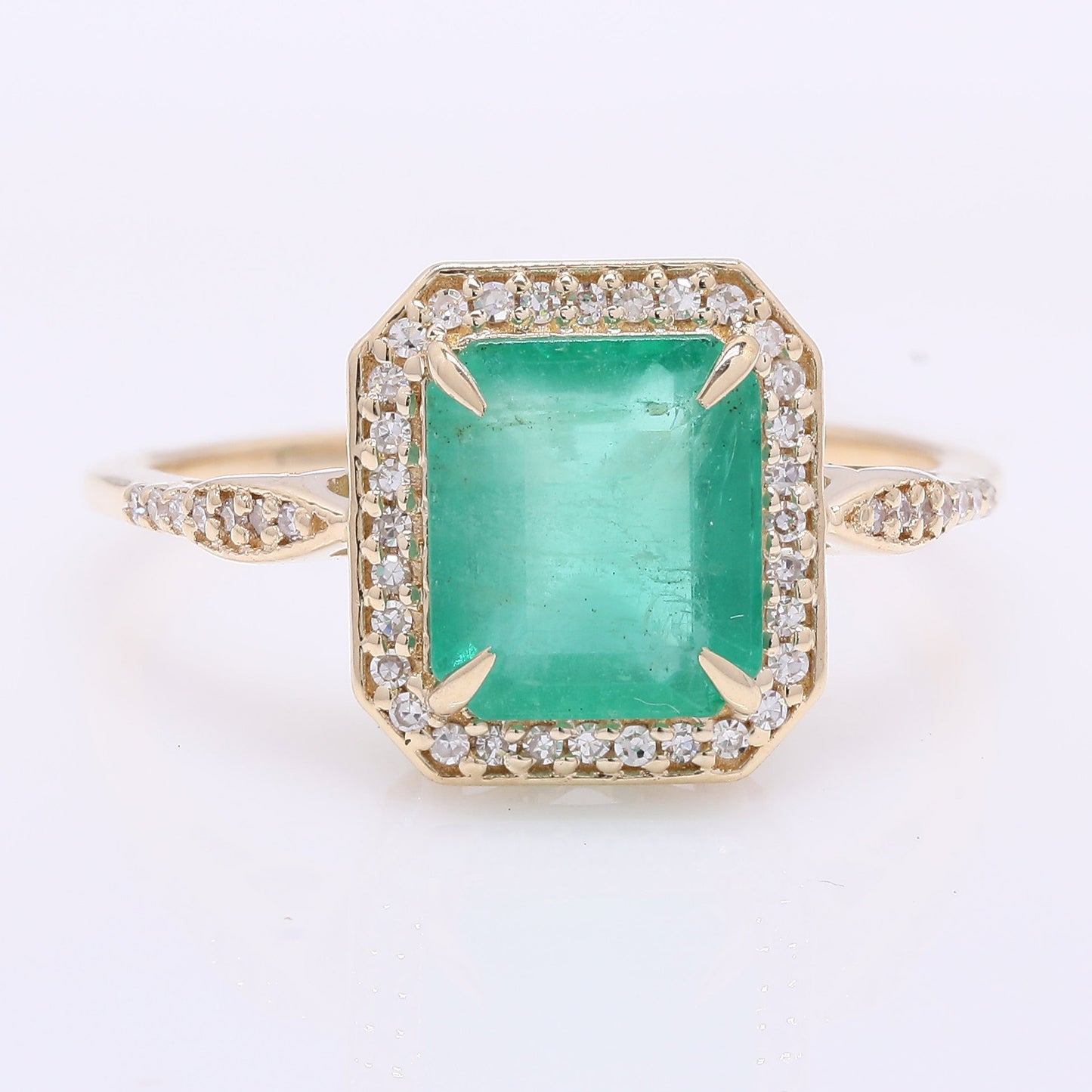 2.46 Ct Octagon Step Cut Natural Emerald 14K Gold Ring
