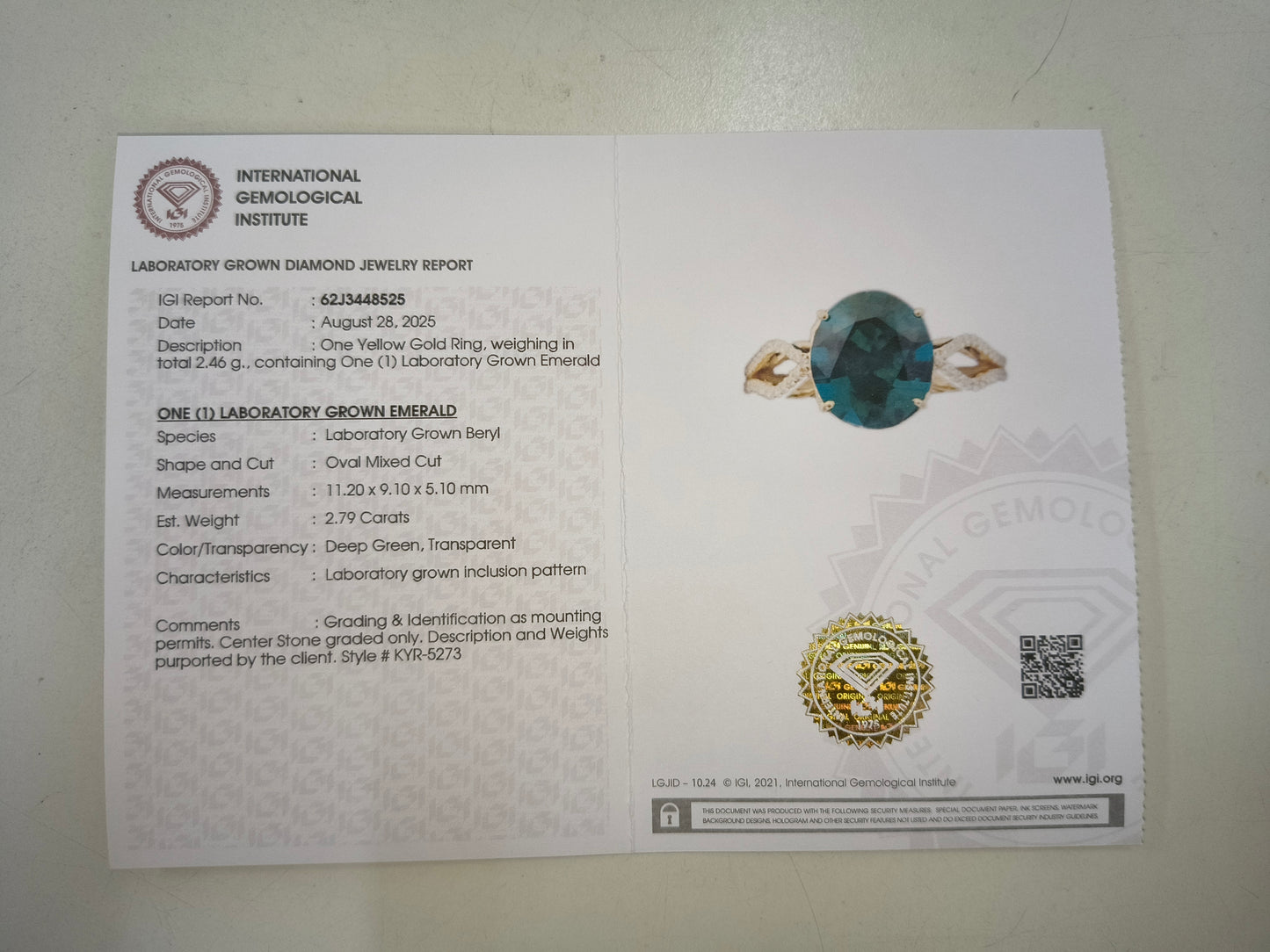 2.95 Ct Oval Mixed Cut Lab Grown Emerald 14K Gold Ring