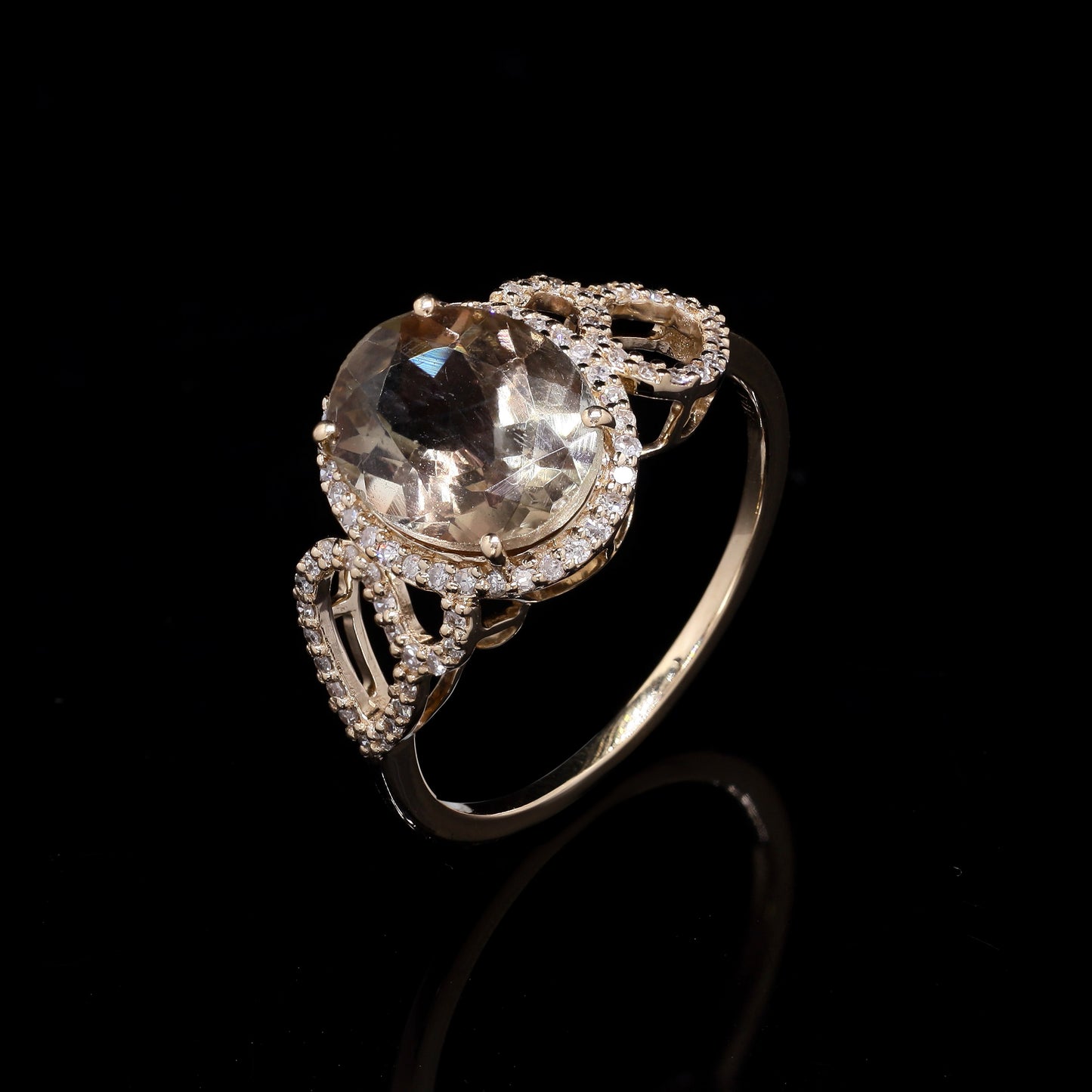 3.50 Ct Oval Mixed Cut Natural Plagioclase Feldspar Sunstone 14K Gold Ring