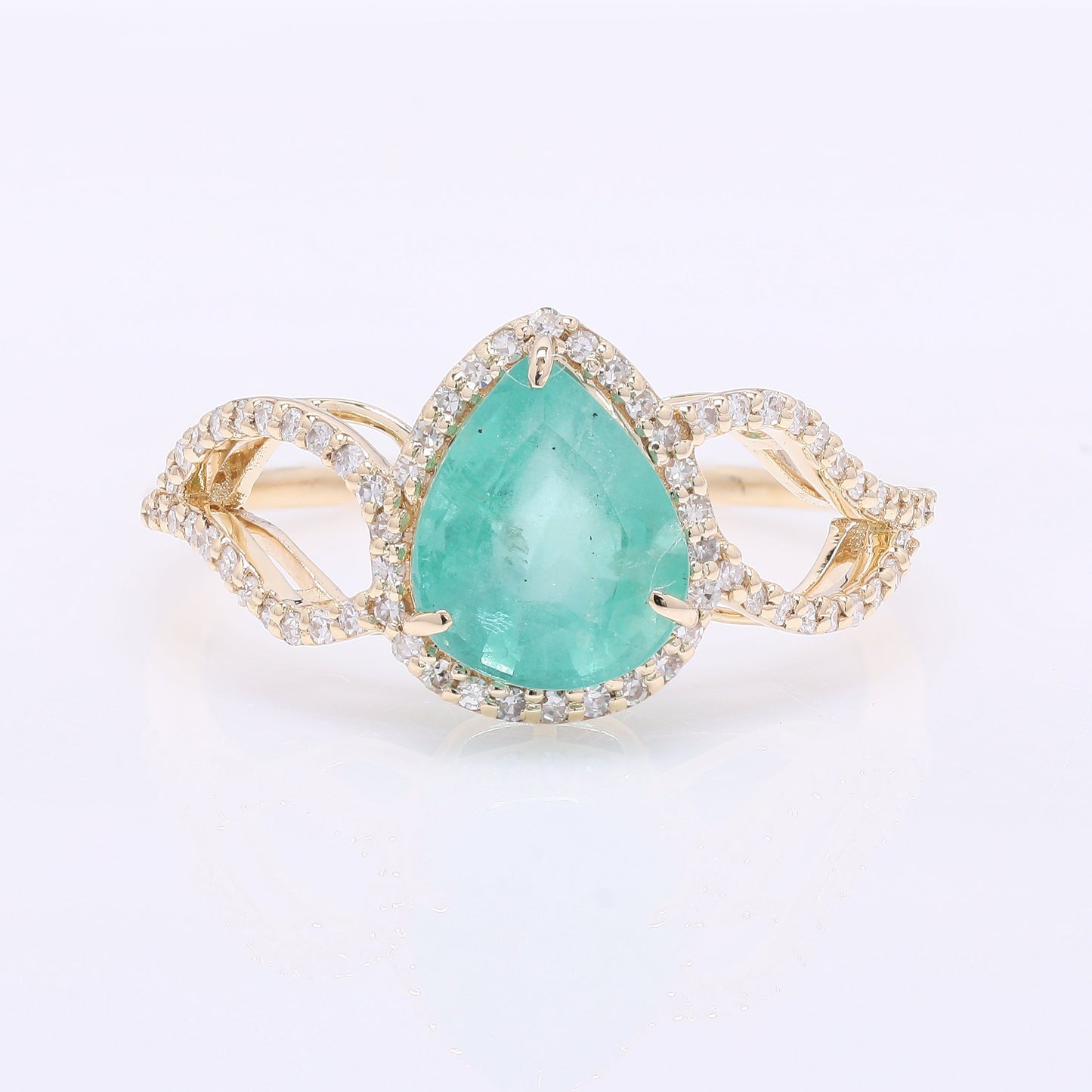 2.13 Ct Pear Mixed Cut Natural Emerald 14K Gold Ring