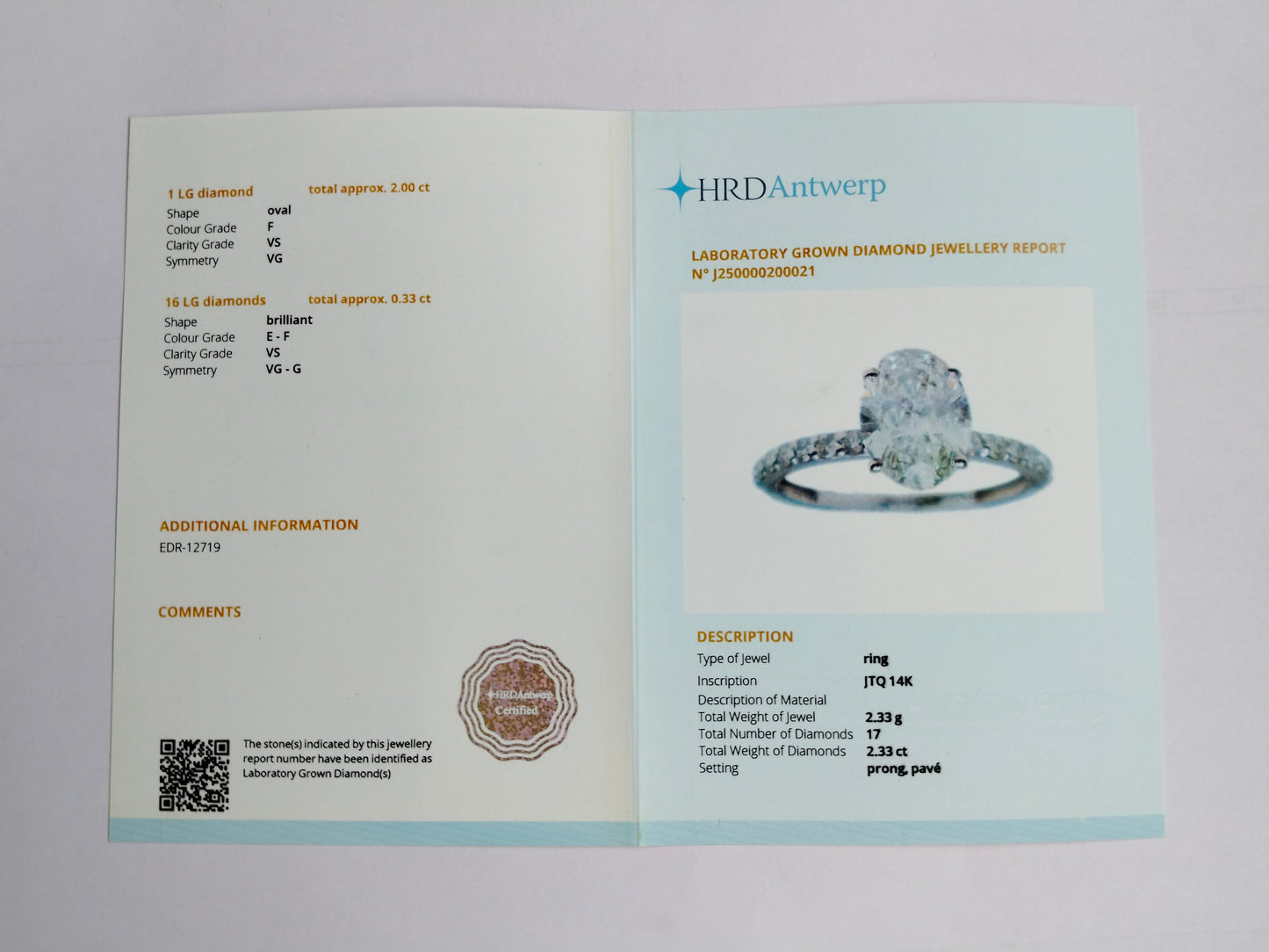 2.33 Carats Lab Grown Diamond 14K Gold Ring