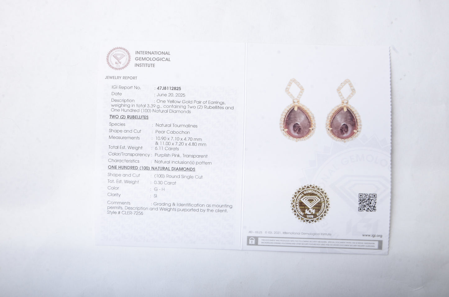 6.41 Ct Pear Cabochon Natural Tourmaline 14K Gold Earrings