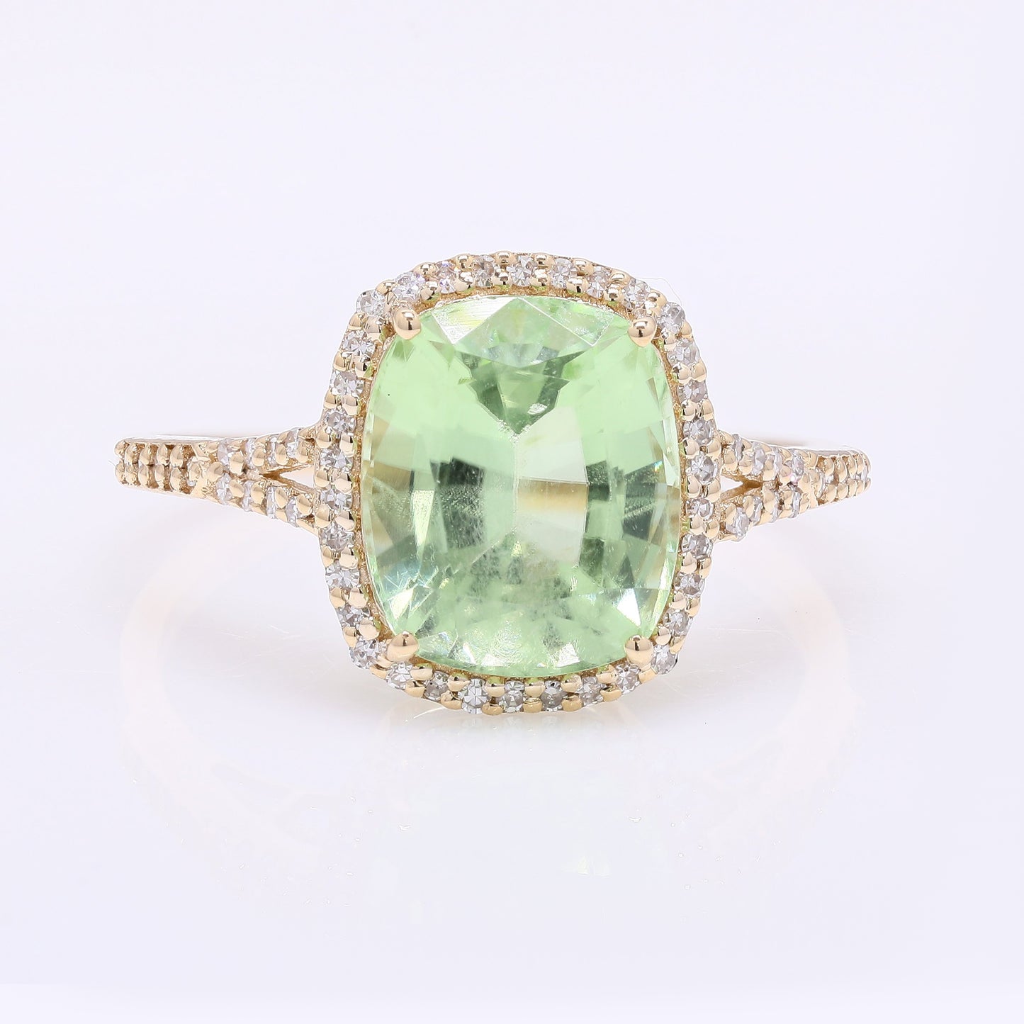 3.87 Ct Cushion Mixed Cut Natural Peridot 14K Gold Ring