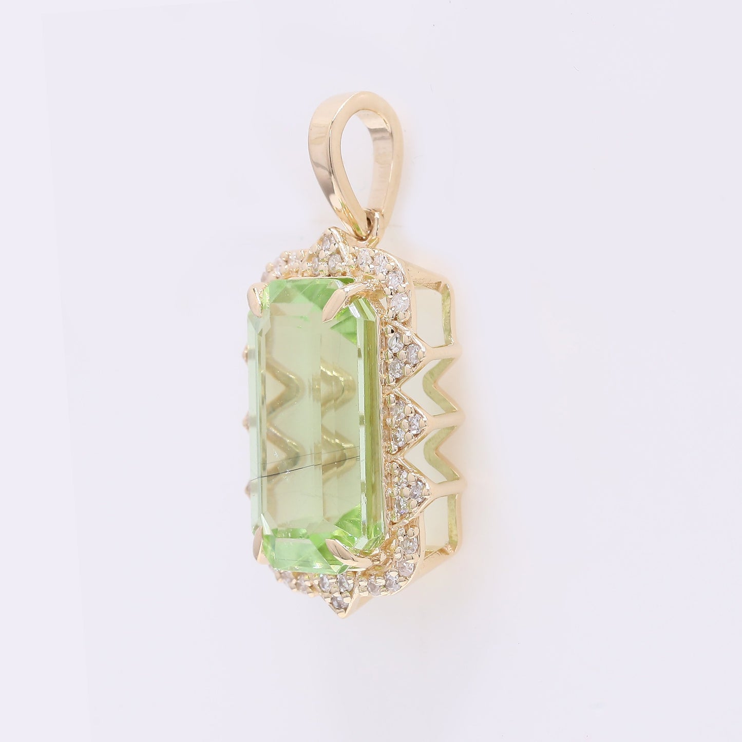 4.77 Ct Octagon Step Cut Natural Peridot 14K Gold Pendant