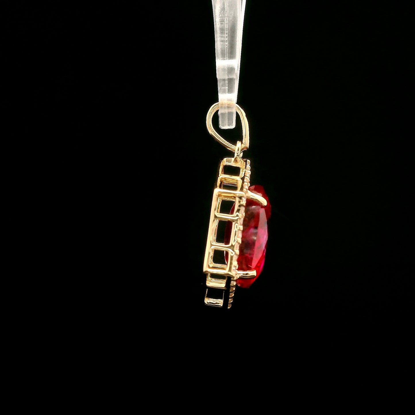 3.95 Ct Oval Mixed Cut Lab Grown Ruby 14K Gold Pendant