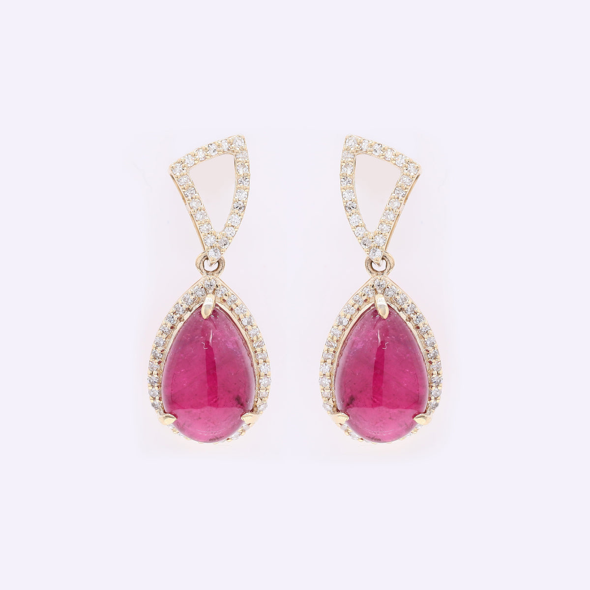 6.10 Ct Pear Cabochon Natural Rubellite 14K Gold Earrings