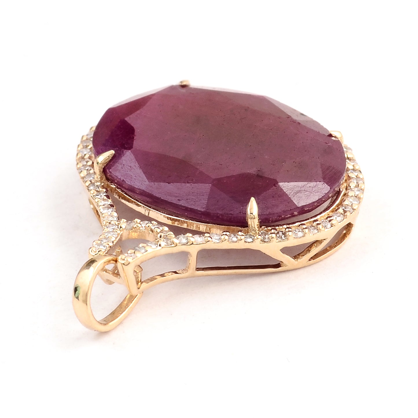 9.55 Ct Oval Mixed Cut Natural Corundum Ruby 14K Gold Pendant